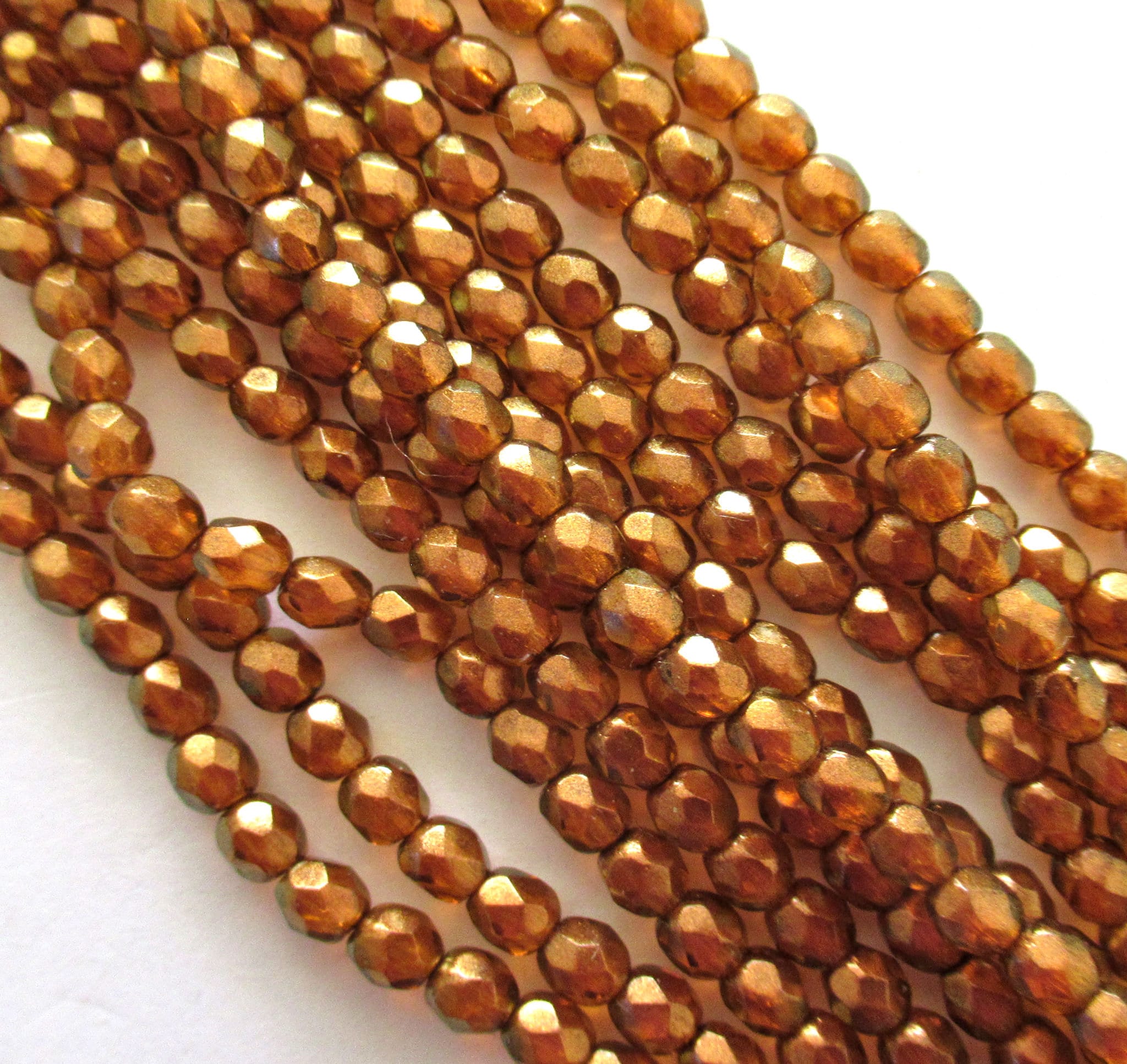 50 4mm Halo Sandalwood Orange Czech beads, Sienna glass over gold, fire polished, faceted round beads, C0017