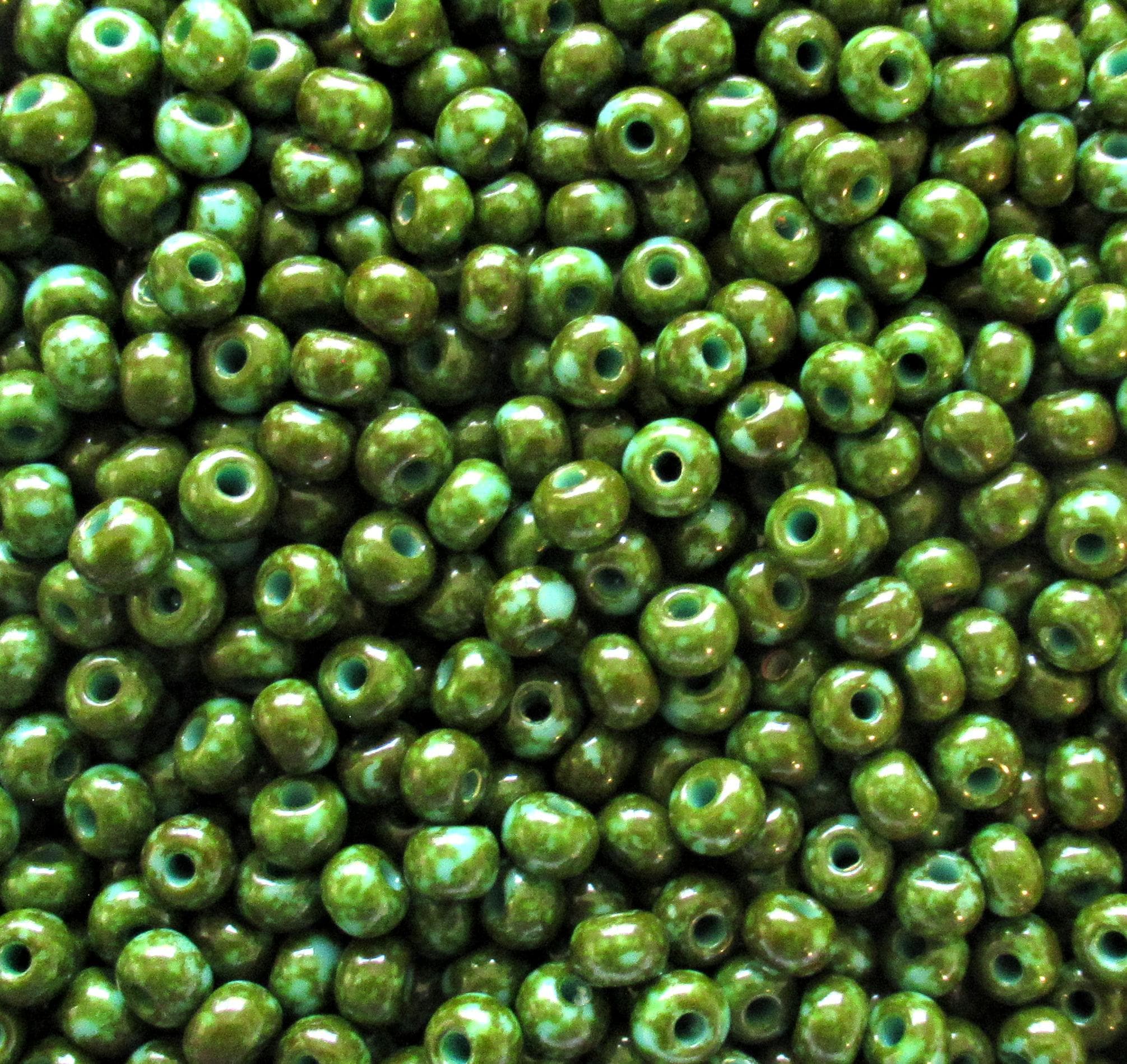 24 grams Czech 6/0 glass seed beads - size 6 - opaque turquiose green with a tavertine finish - Preciosa Rocaille 4mm spacer beads - C4524