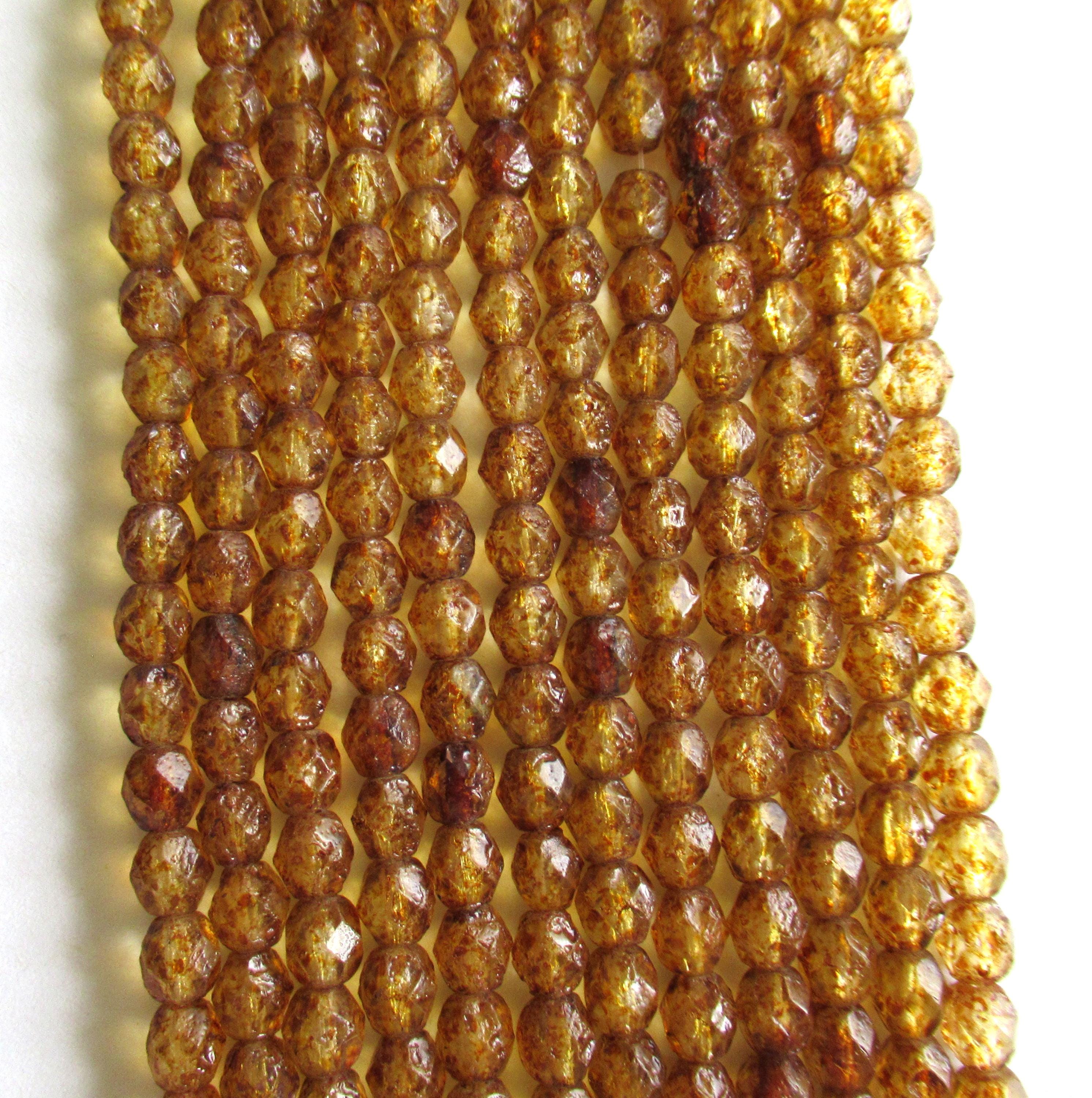 25 6mm Czech glass beads - Crystal Stone Picasso beads - transparent brown beads - fire polished faceted round beads - C0096