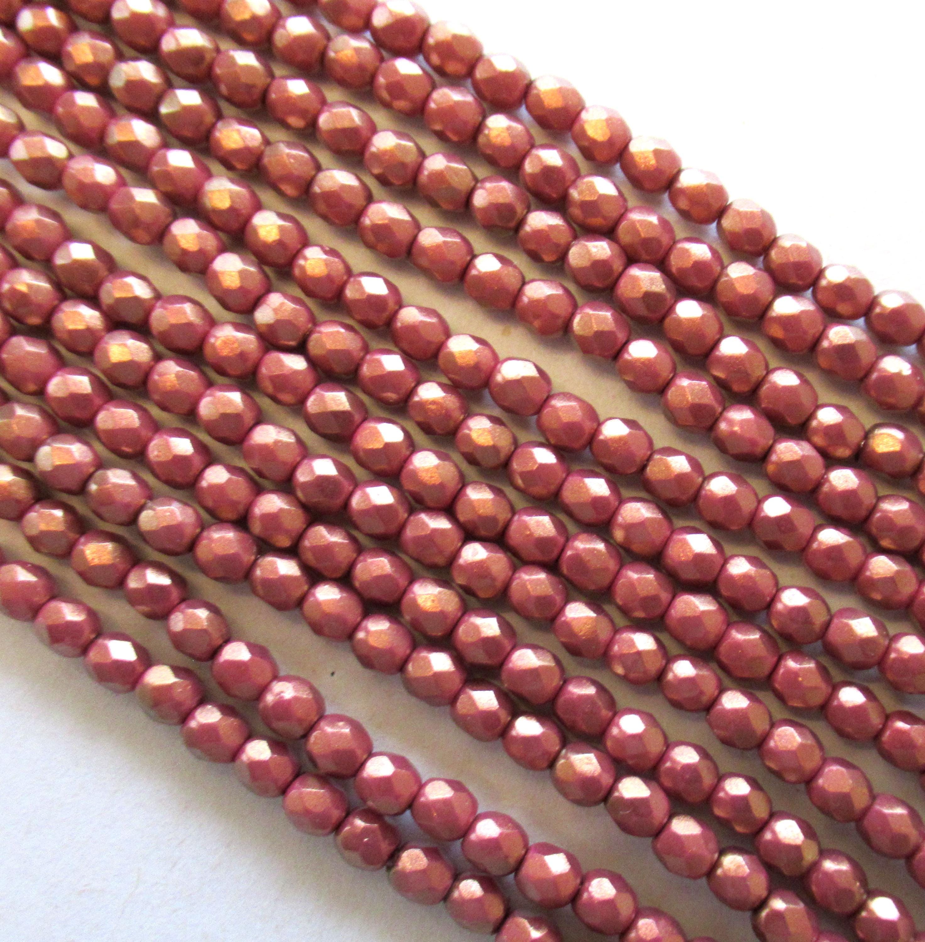 50 4mm Halo Ethereal Cherub Czech glass beads - opaque pink beads w/ a shiny gold luster finish - fire polished faceted round beads - C0077