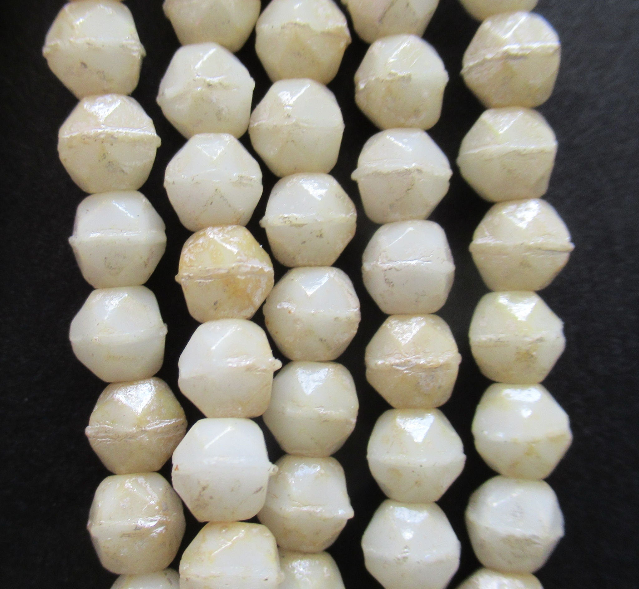 50 4mm Czech glass English cut faceted beads - opaque off white beads with a mercury finish - C0057