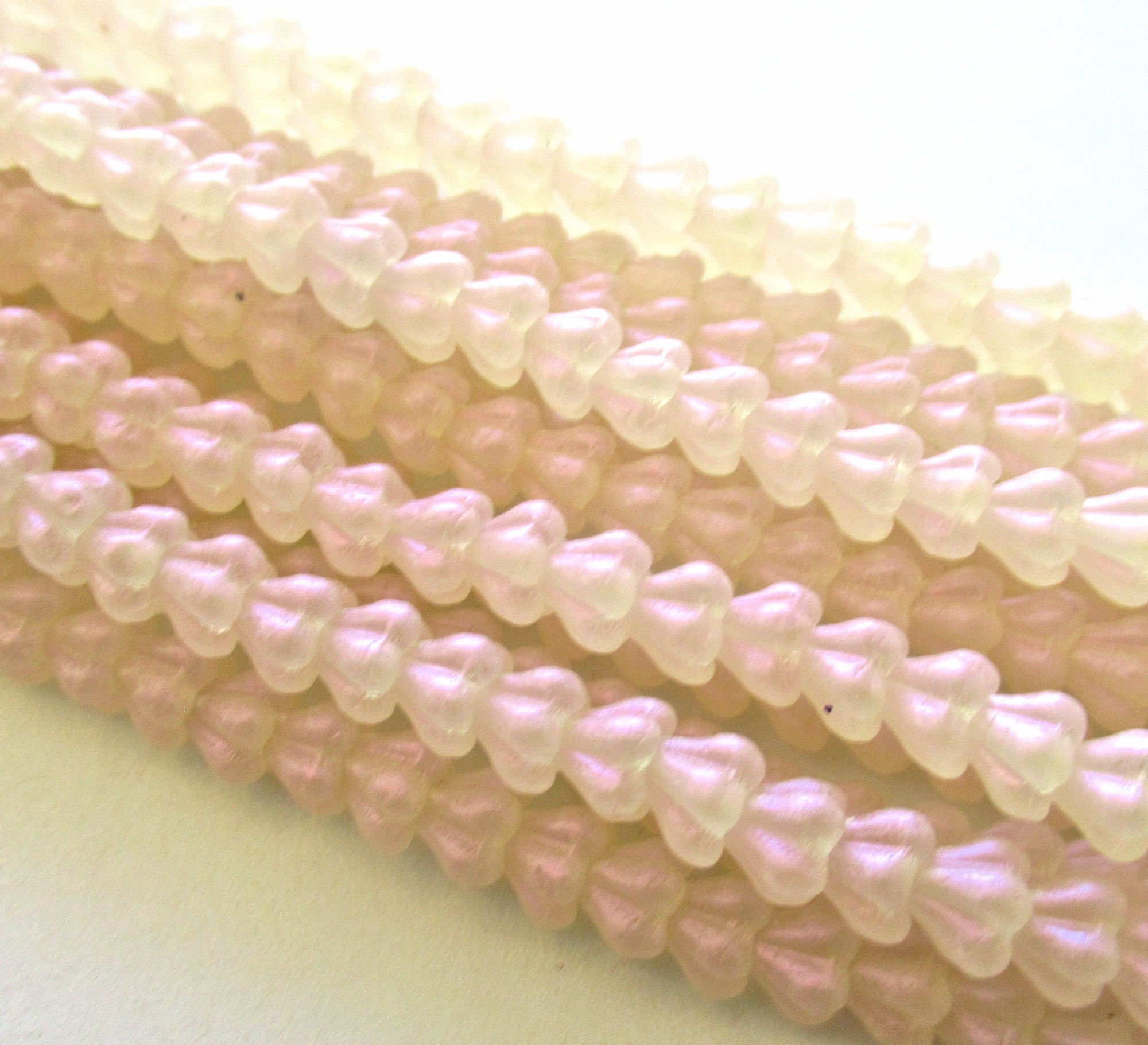 50 6mm x 4mm Czech glass baby bell flower beads - translucent milky opalescent iridescent pink - pressed glass beads C0039