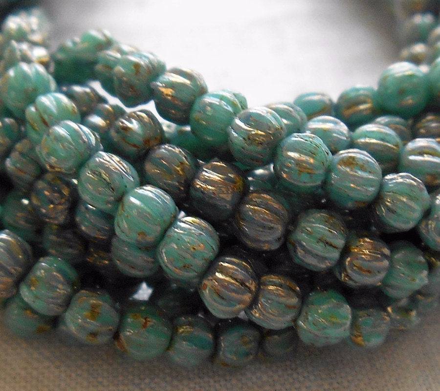 Lot of 100 3mm Opaque Turquoise Blue Green Bronze Picsso Czech pressed glass melon beads C1850