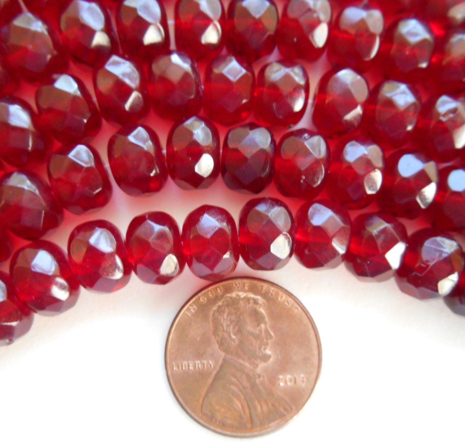 Lot of 25 6 x 9mm Czech Light Garnet faceted puffy rondelle beads, Czech glass beads C9901