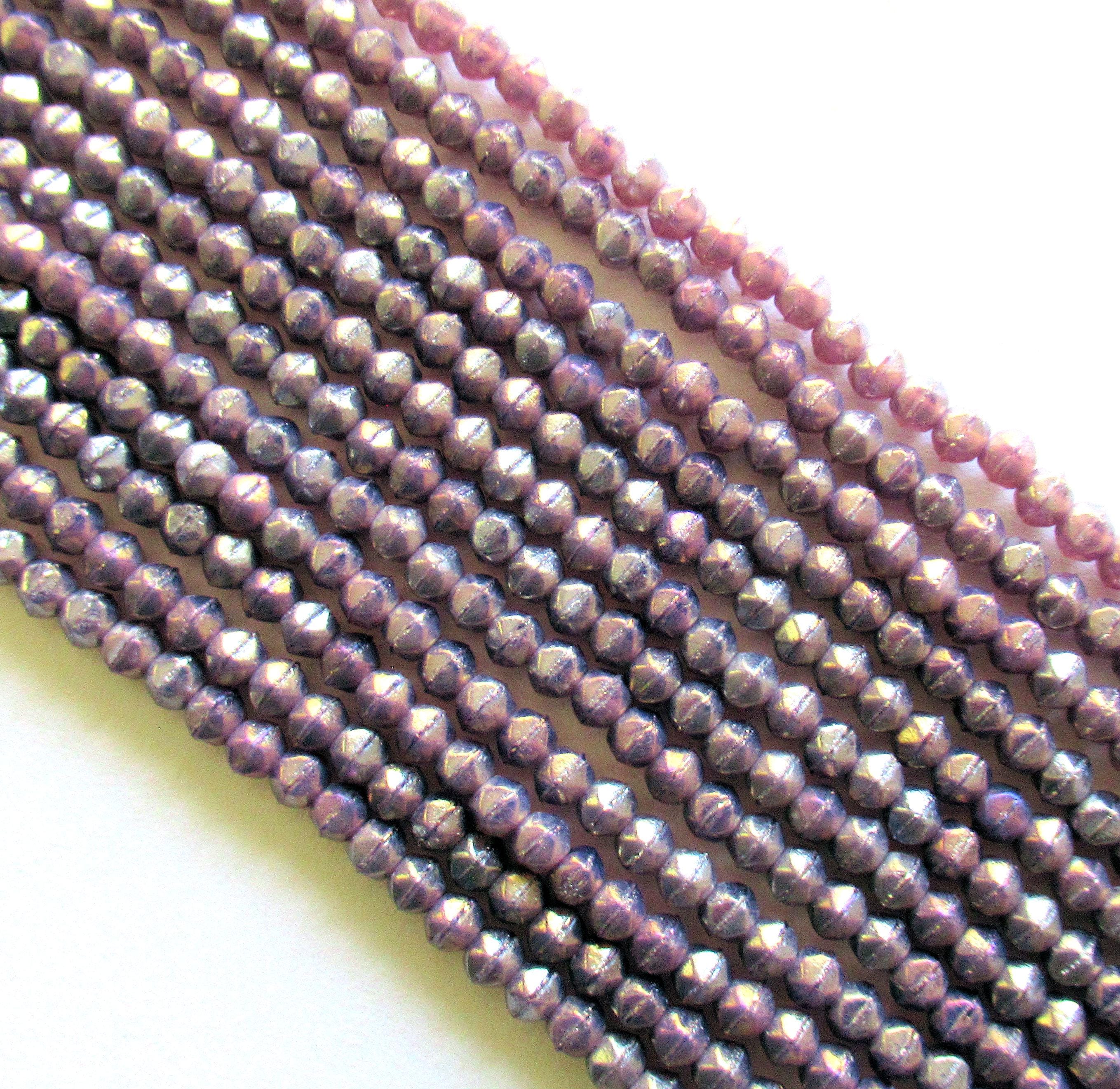 100 3mm Czech glass English cut beads - luster iris milky amethyst purple spacer beads - pressed glass beads - C0019