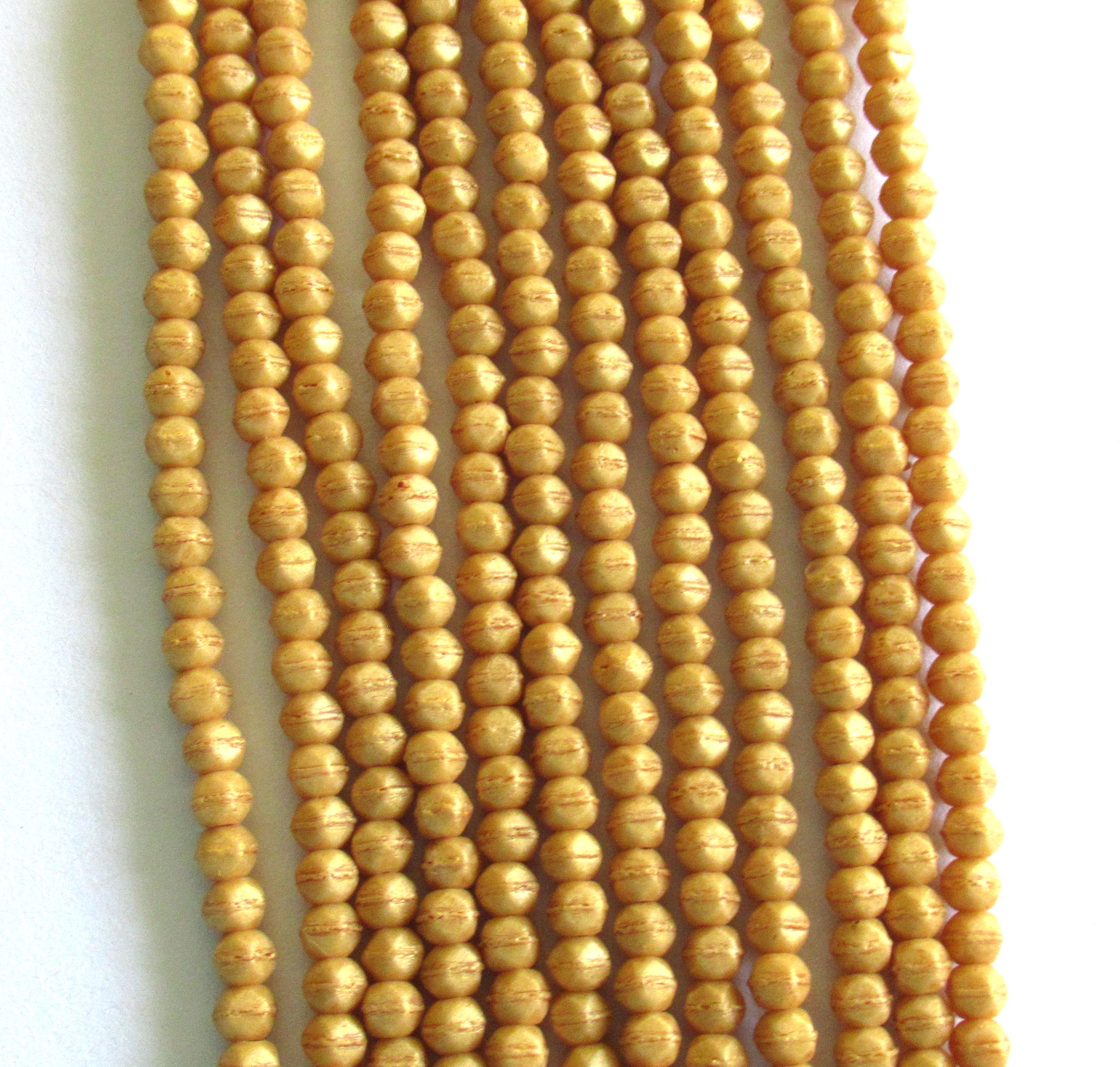 100 3mm English cut Czech glass beads - Pacifica Ginger - opaque light brown spacer beads - pressed glass beads - C0077