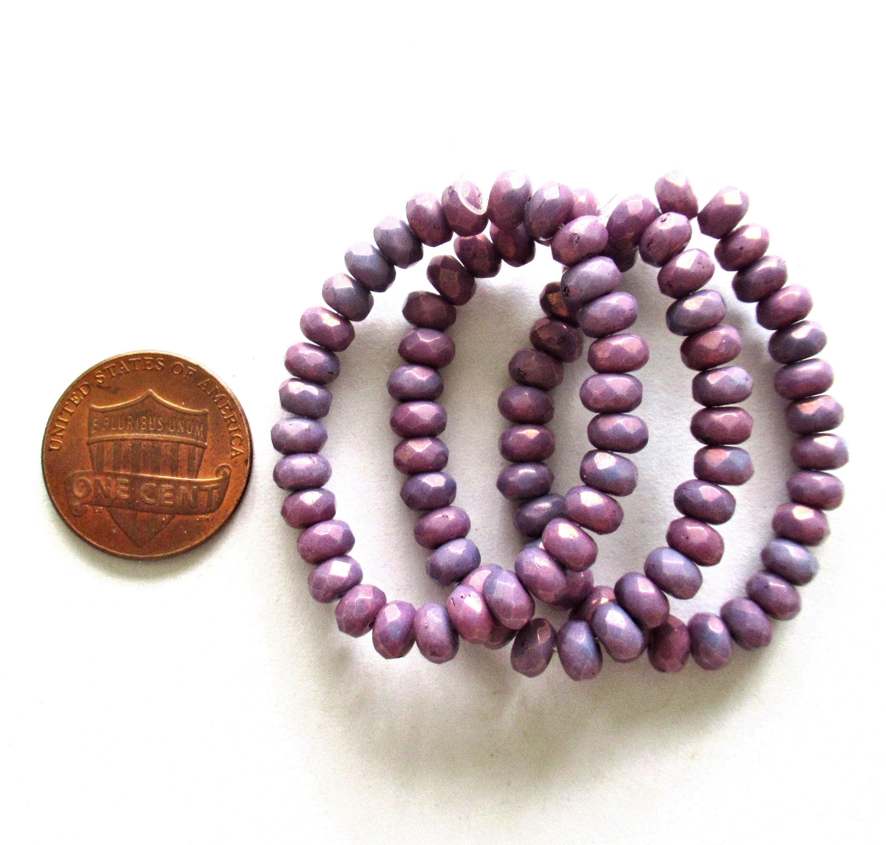 30 small Czech glass puffy rondelle beads - opaque purple luster - 3mm x 5mm - faceted rondelles - C00251