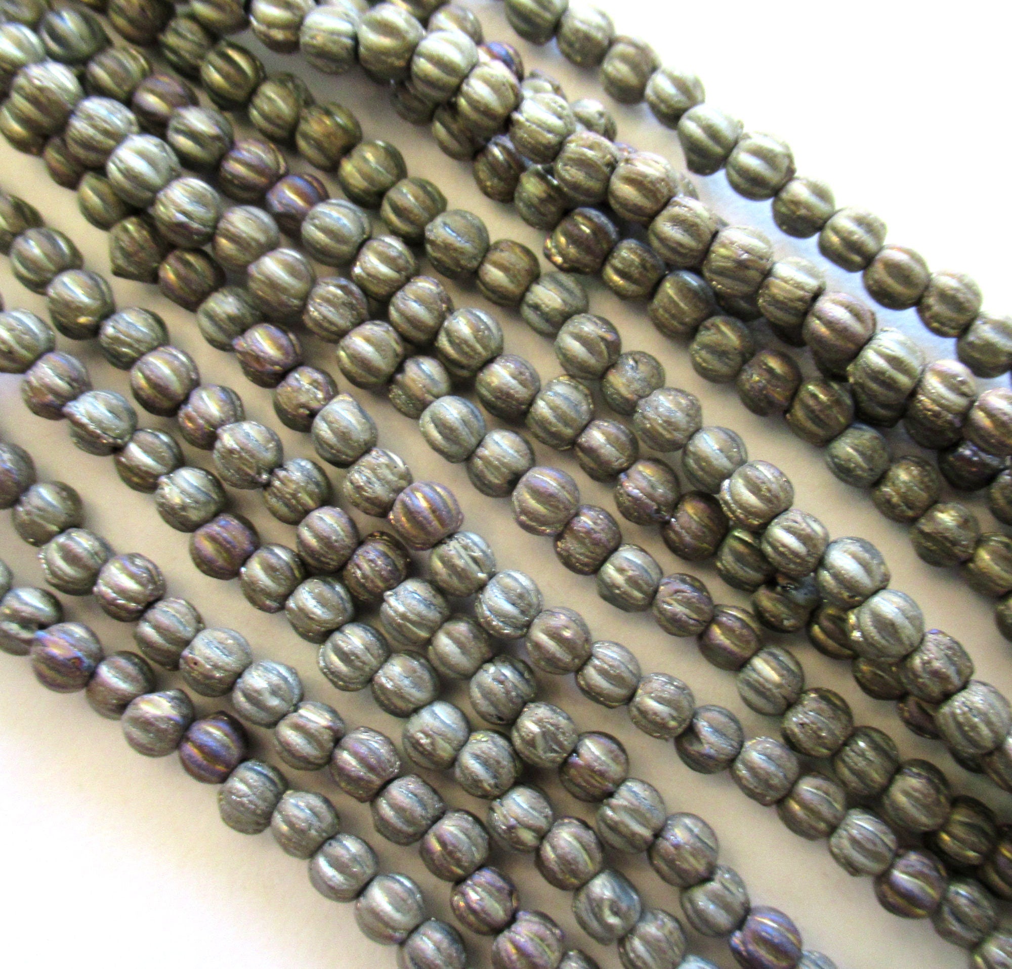 Lot of 100 3mm Czech glass melon beads - Matte Brown Iris or gray beads - pressed glass beads C0028