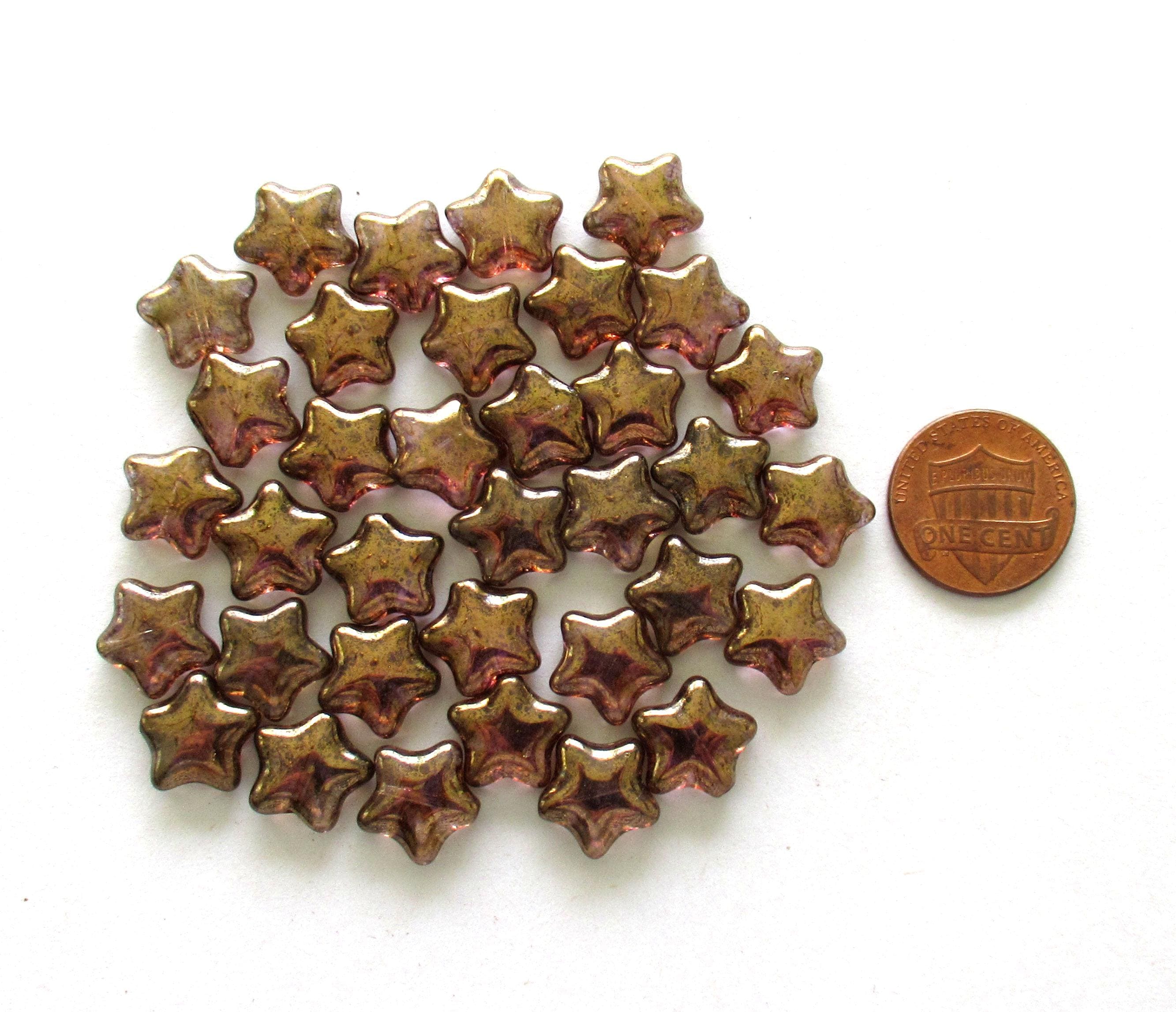 15 Czech glass star beads - 12mm - iridescent lumi brown pressed glass beads - C0055