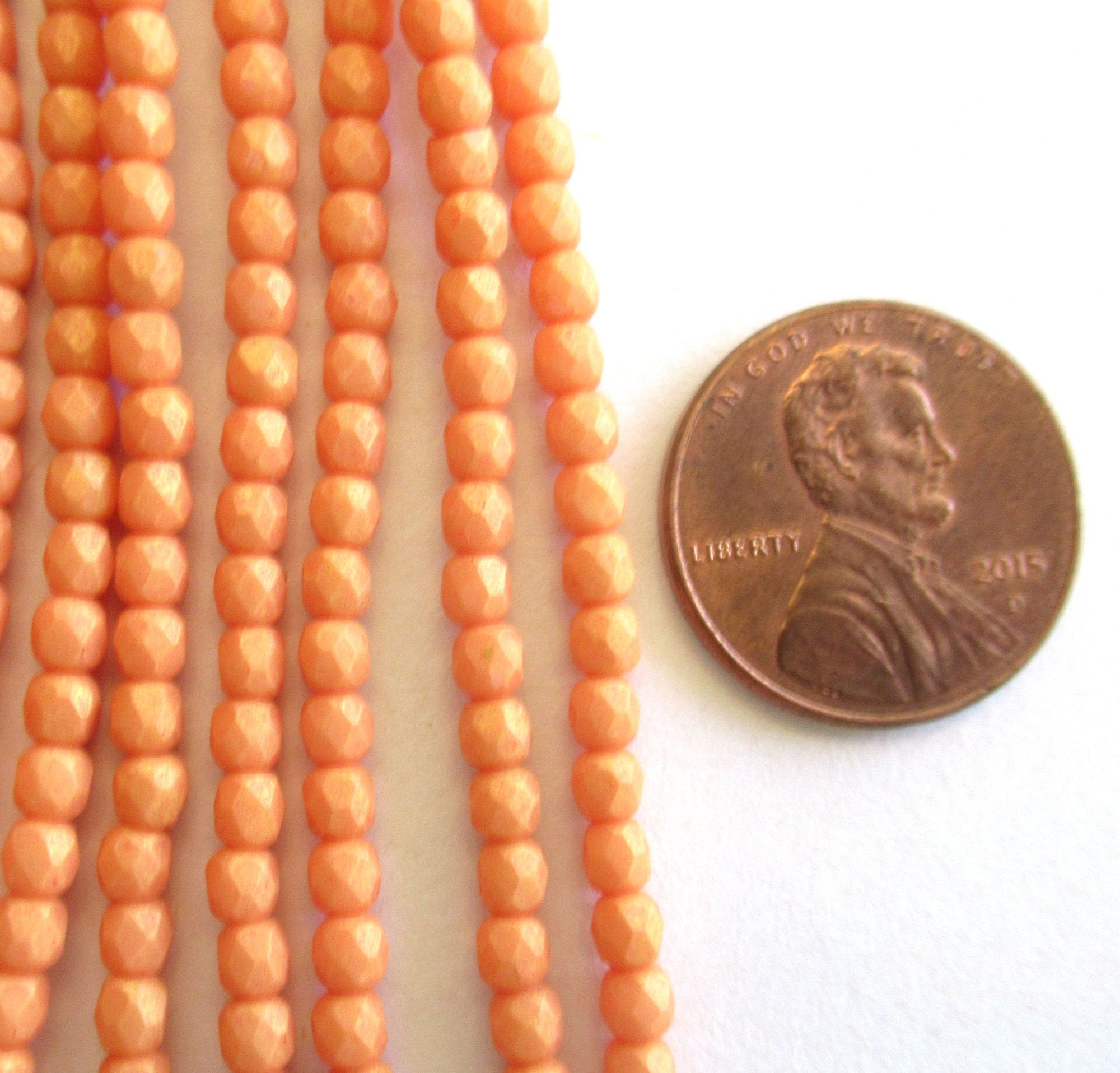 Fifty 3mm Czech glass beads - opaque Pacifica Tangerine orange - faceted round fire polished beads C0074