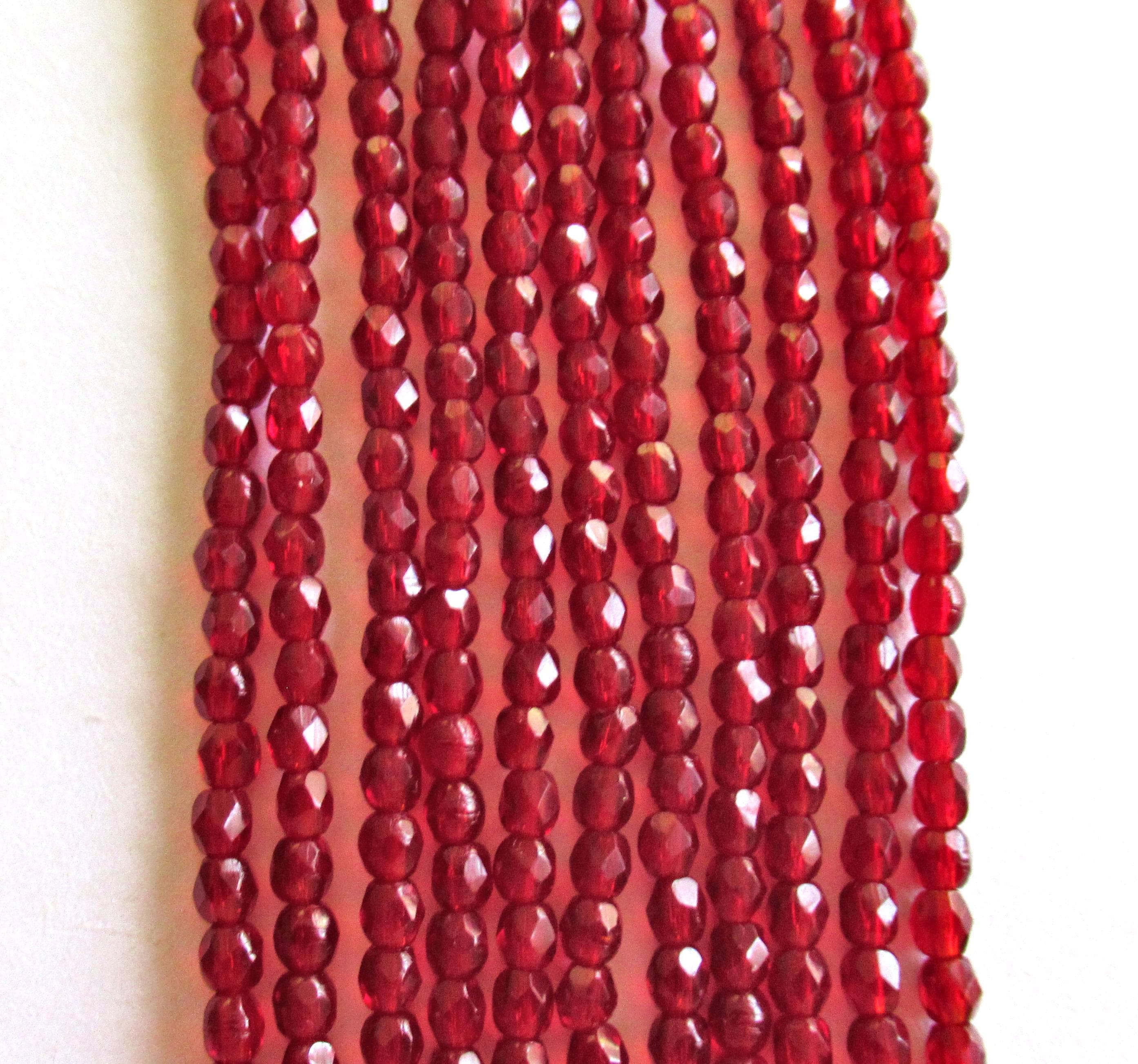 50 3mm Czech glass spacer beads - garnet red - ,fire polished, faceted round beads - C7450