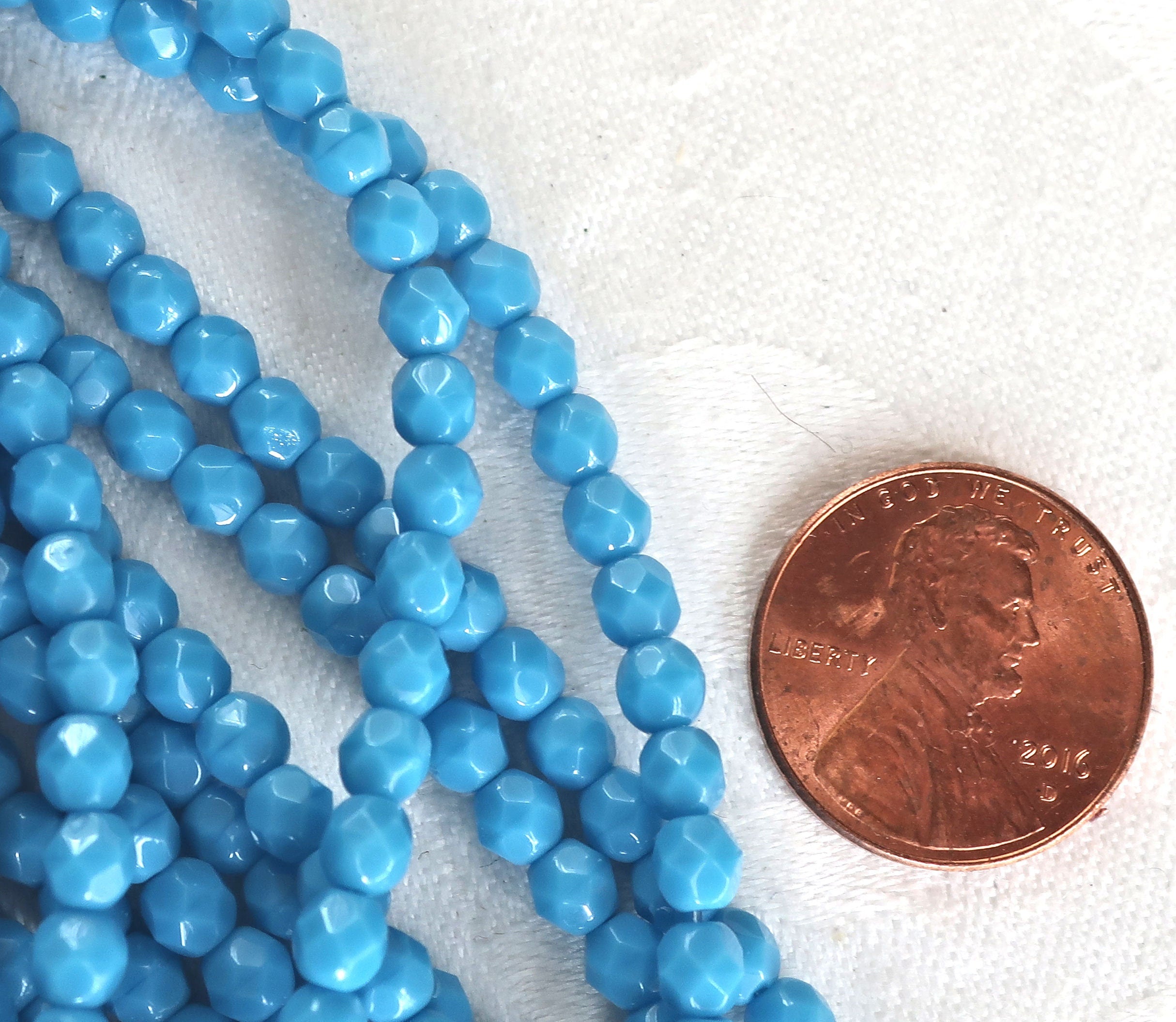 50 4mm Czech glass beads - opaque turquoise blue - fire polished, faceted round beads - C0055