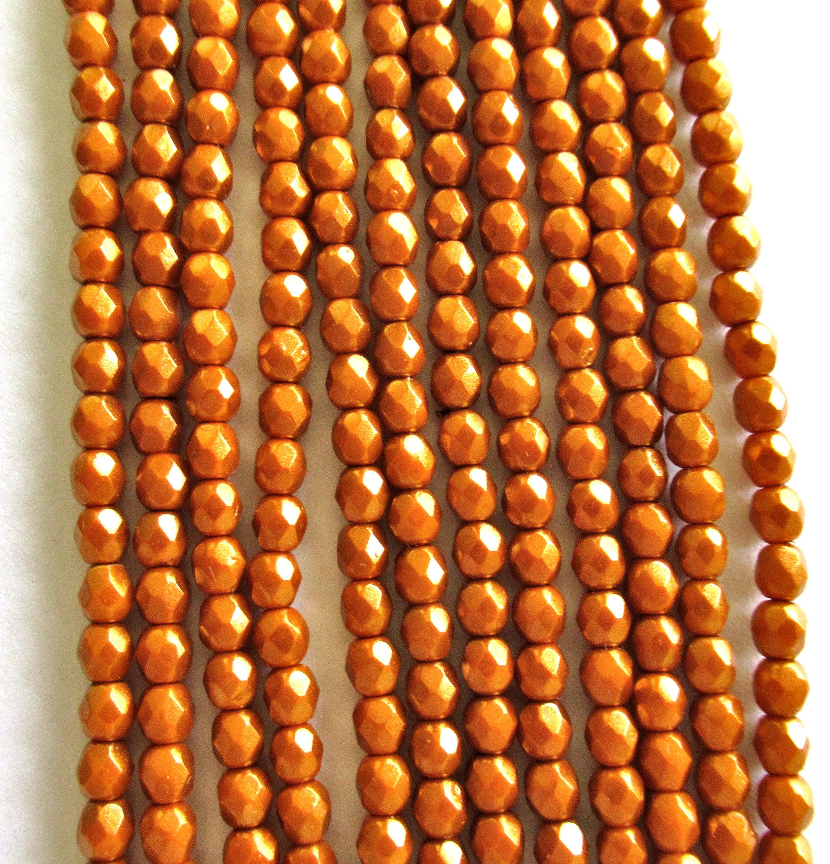 50 4mm Czech glass beads - Halo Ethereal Sandalwood beads - faceted fire polished round - opaque burnt orange beads - C0048