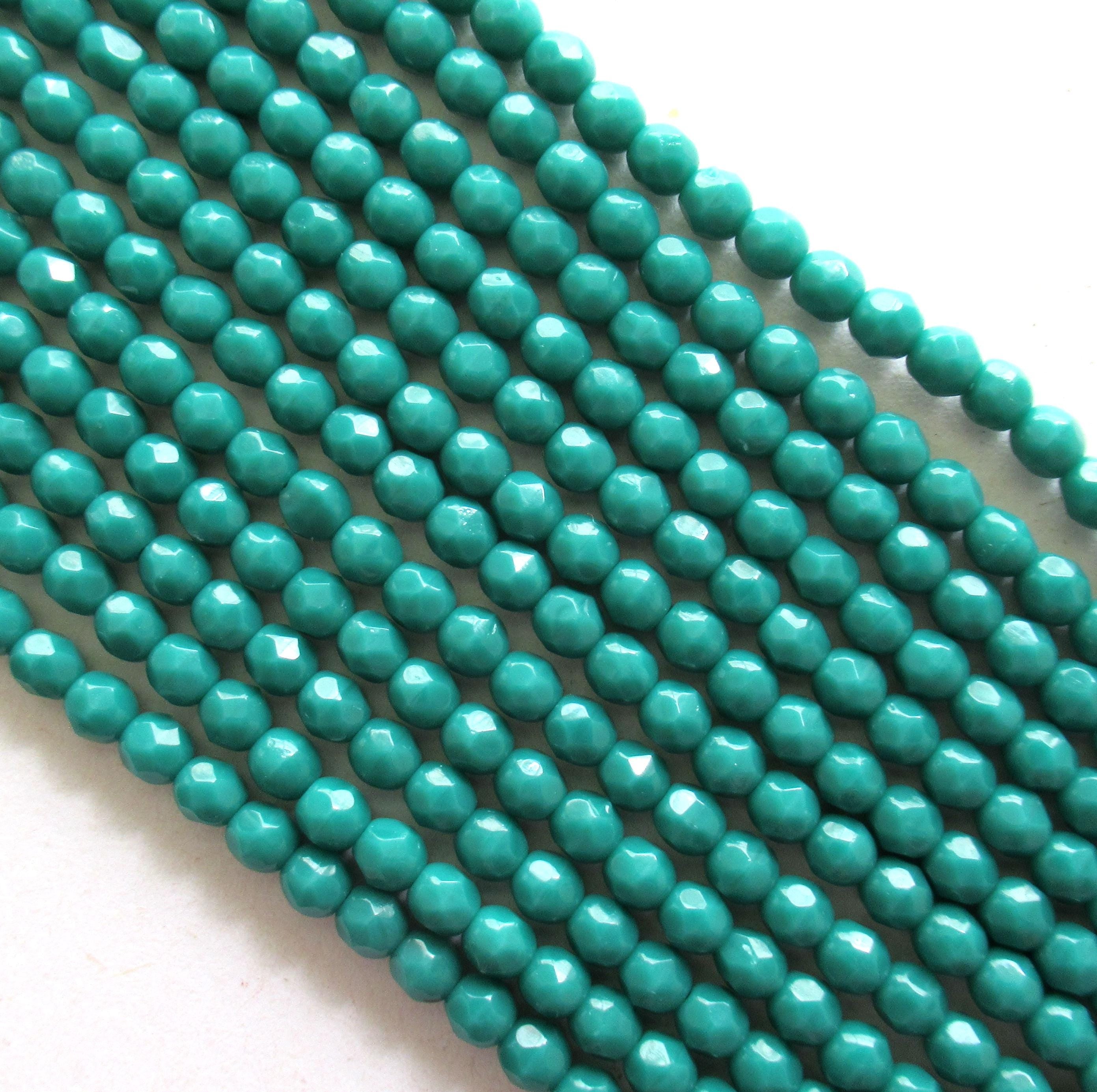 50 4mm Czech glass beads - Persian Turquoise Green - opaque deep blue green - fire polished faceted round beads - C0036