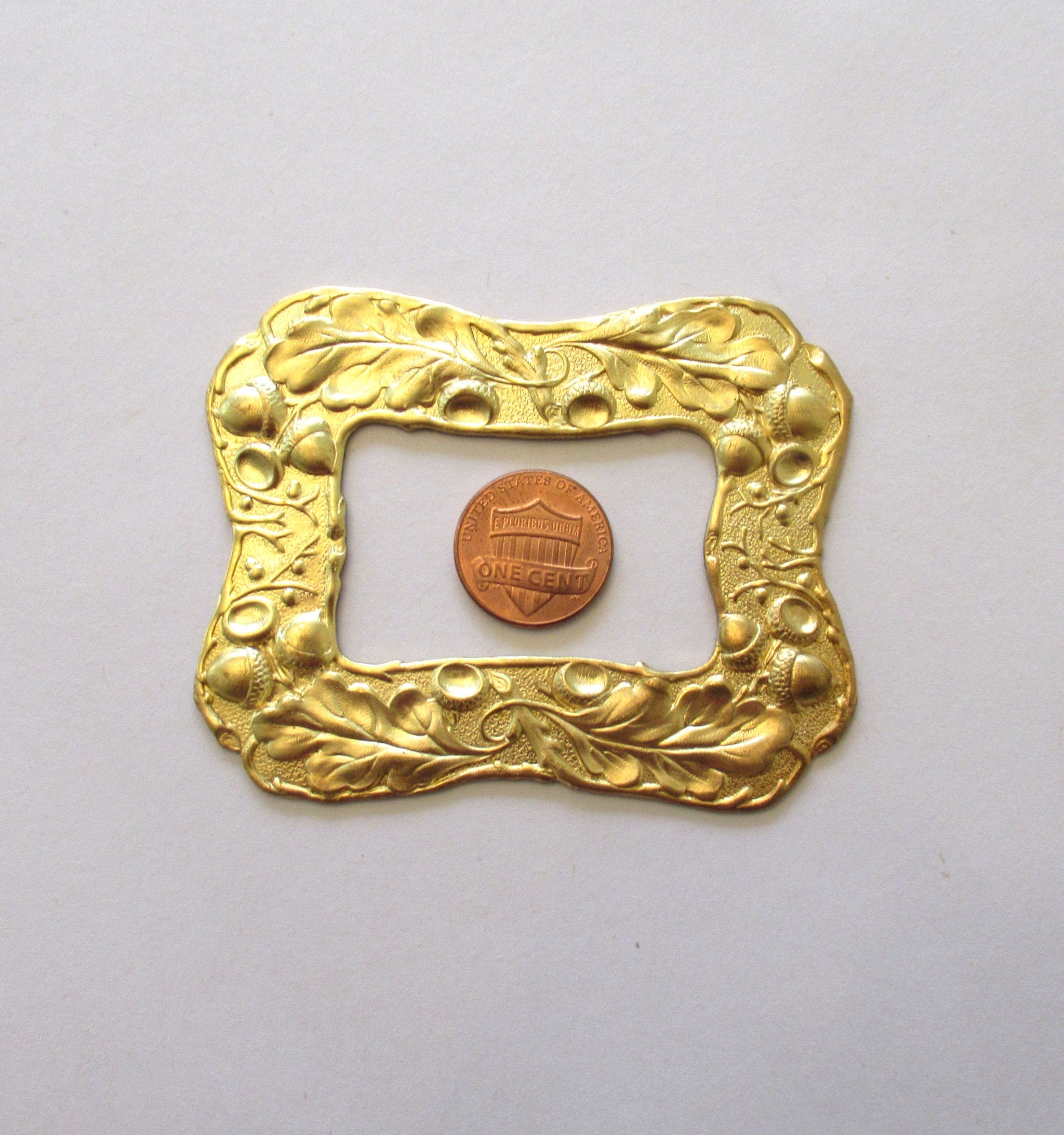 1 large rectangular brass stamping frame - Ornate Victorian pendant, - connector - ornament - component 3.125" x 2.5" made in the USA C00232