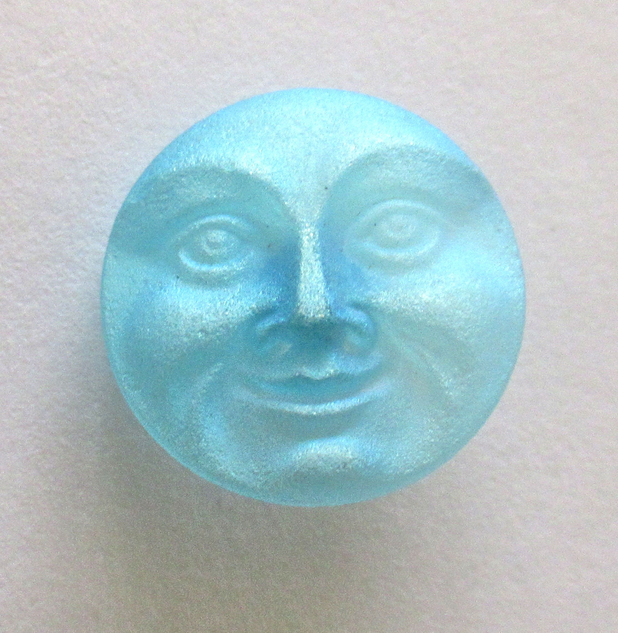 One 18mm Czech glass button - matte sky blue ab moon face button - decorative shank buttons 00432