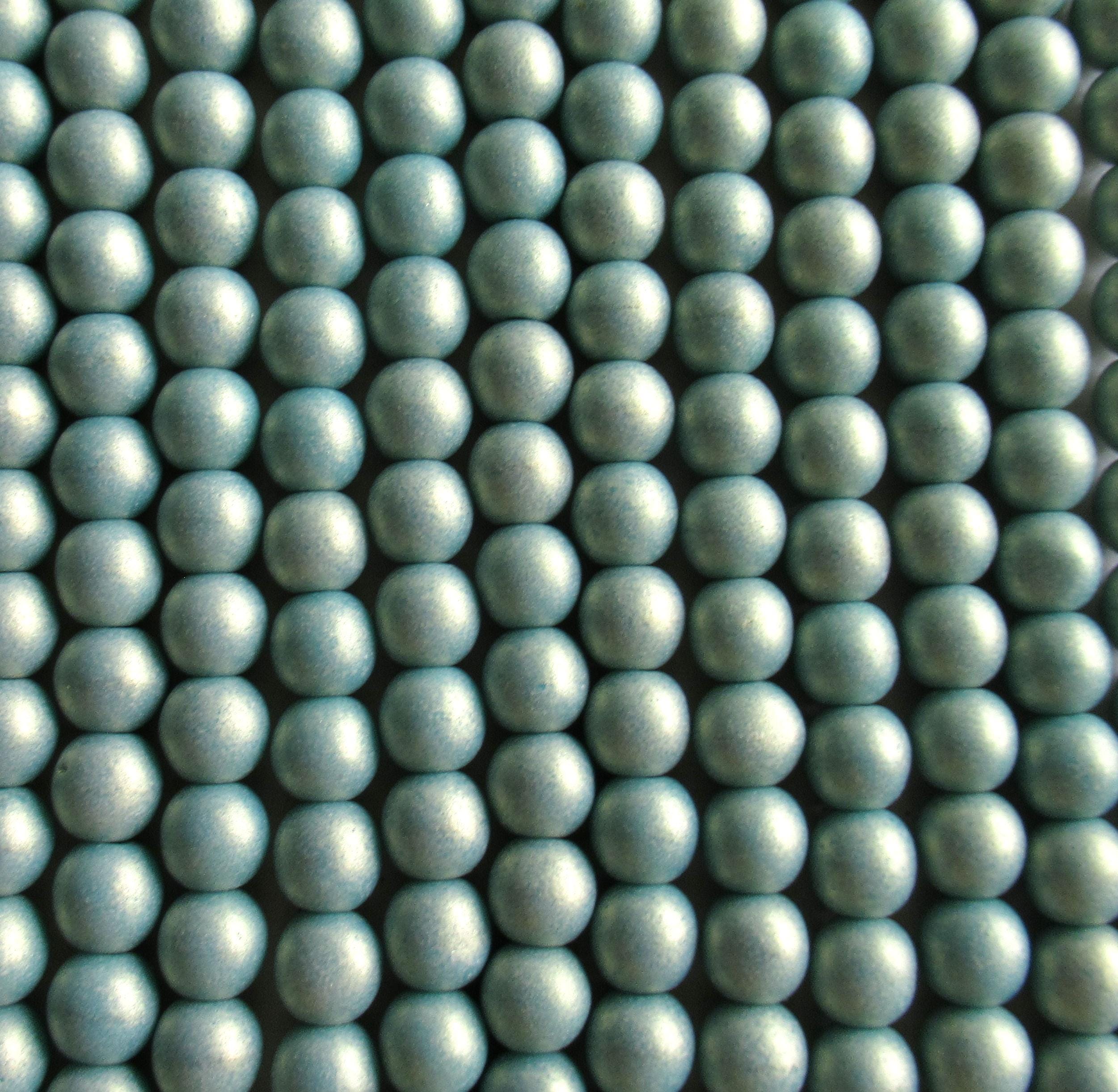 50 6mm Czech glass druk beads - matte sueded gold turquoise blue green - smooth round druks - C0007