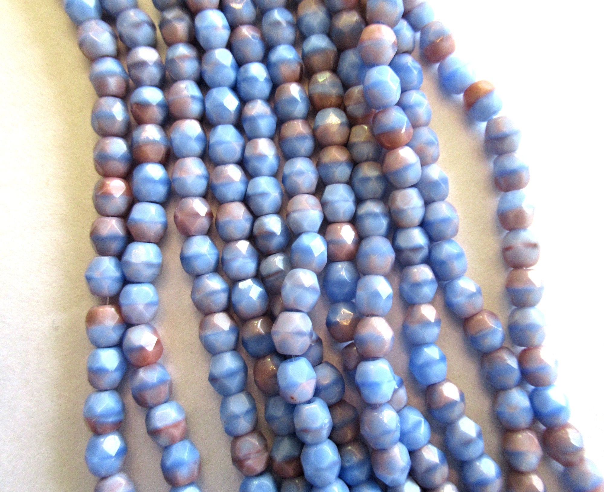 50 4mm faceted Czech glass beads - opaque pink & blue round fire polished beads - C0086