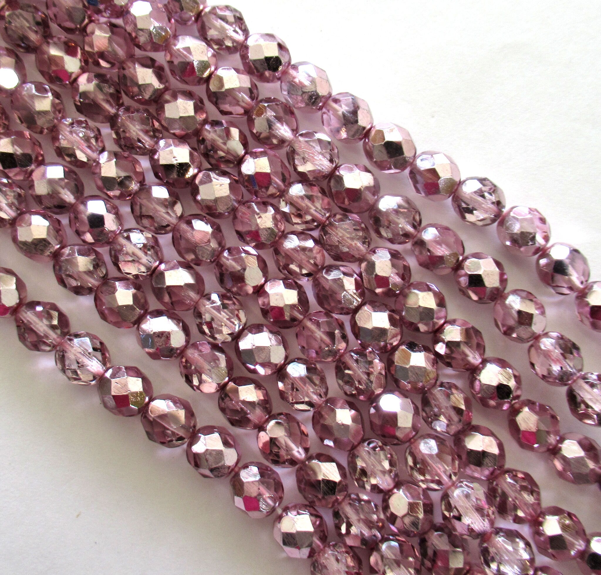 25 8mm Czech glass beads - light Pink metallic Ice - faceted round fire polished glass beads C0048