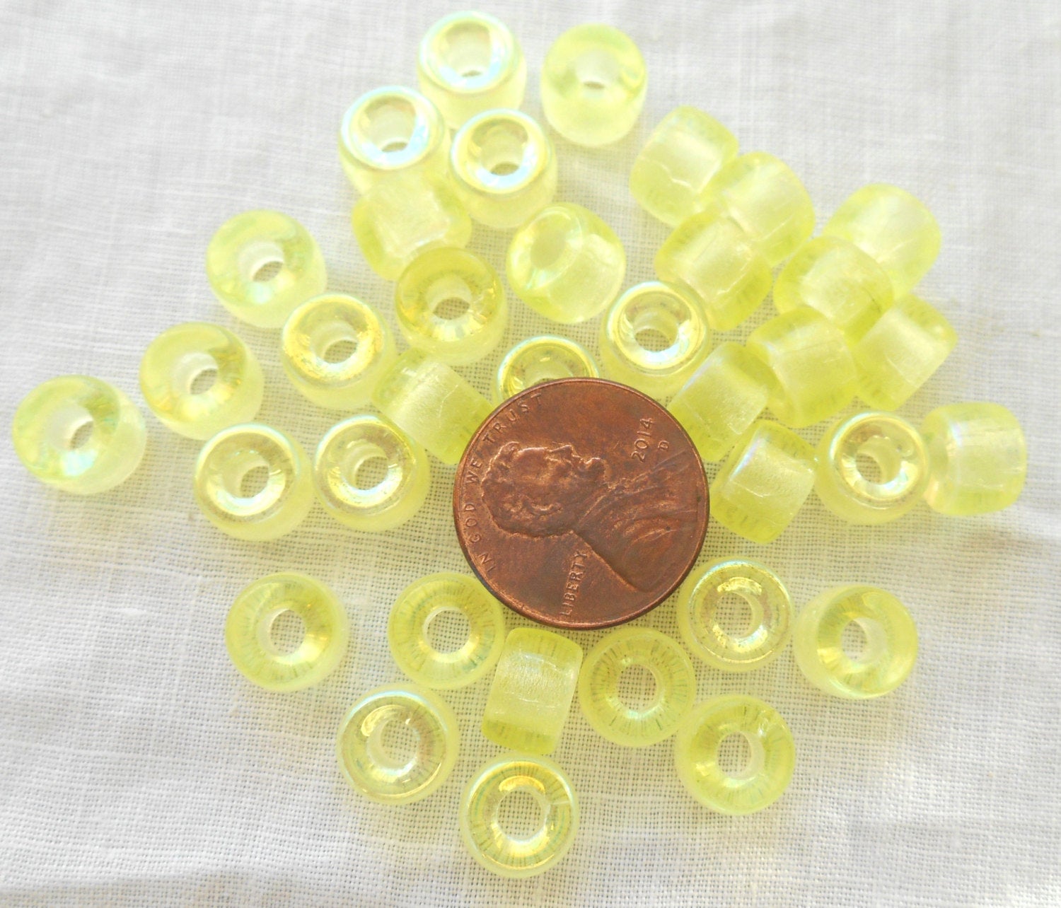 25 9mm Czech Jonquil AB yellow glass pony roller beads, large big hole crow beads, C9325