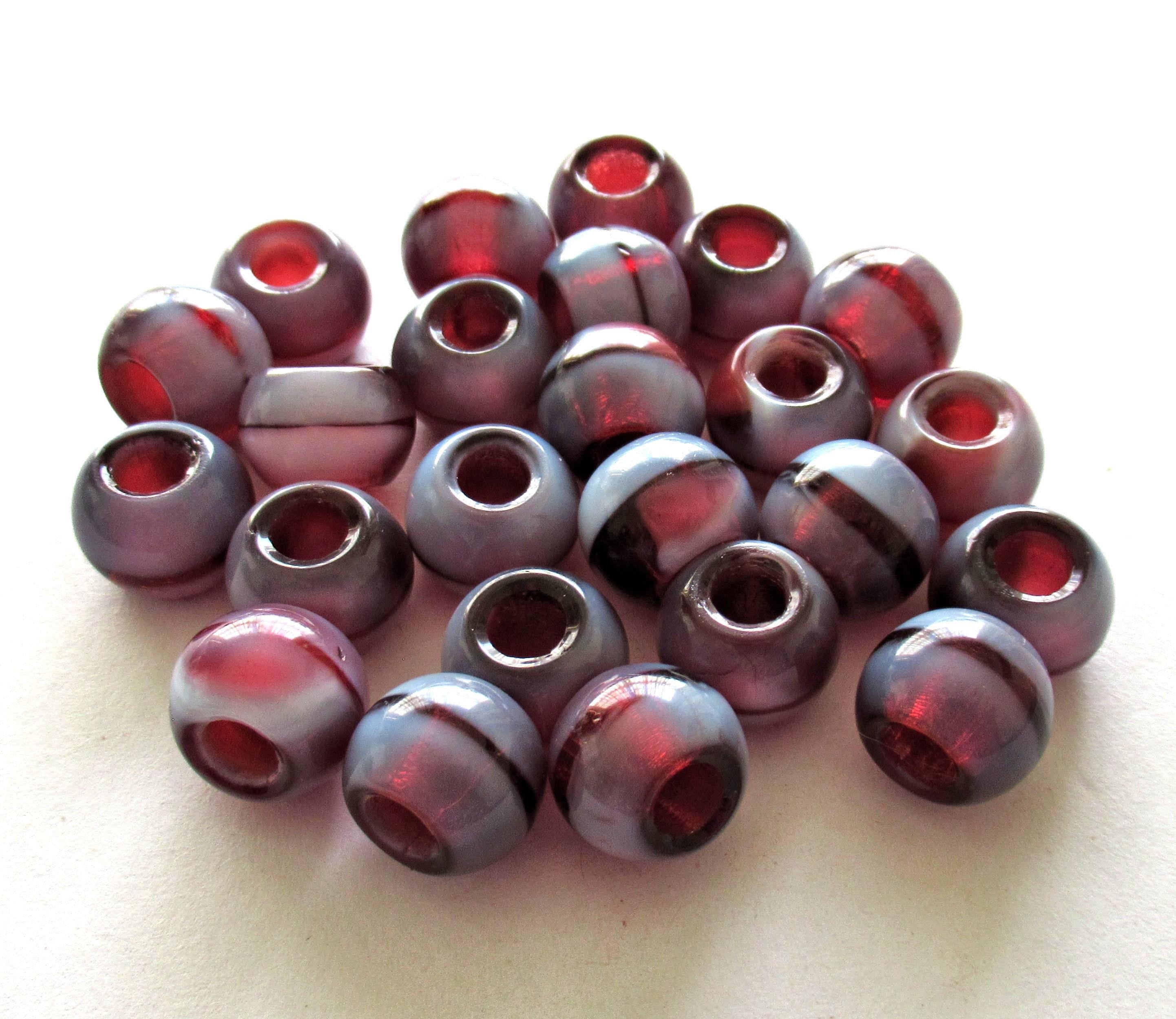 12mm big hole druk beads - large fuchsia pink & white Czech glass druks - large 5mm holes - Pandora European style beads - Five pcs - C0097