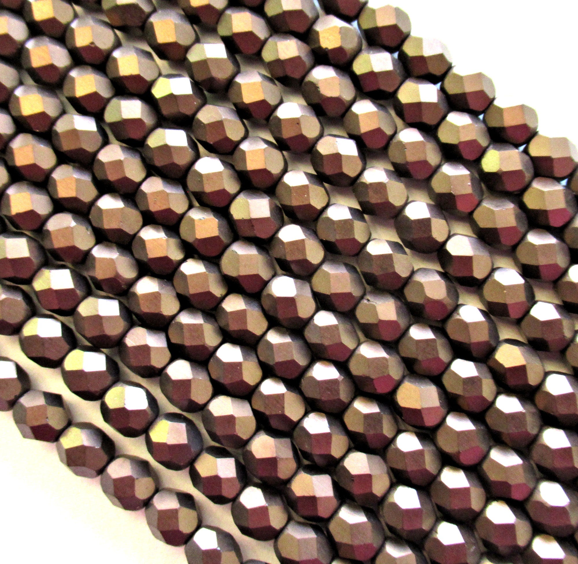 25 6mm Czech glass beads - dark bronze - matte metallic brown beads - fire polished faceted round beads C0017