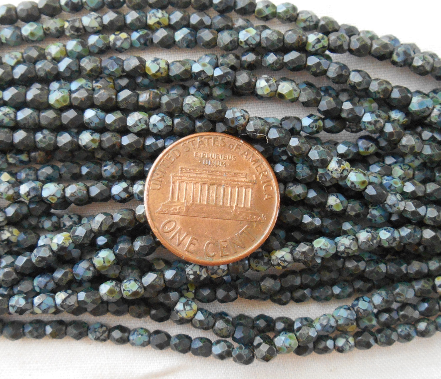 50 3mm Czech Matte Jet Black Picasso glass beads, round faceted fire polished beads, C8450