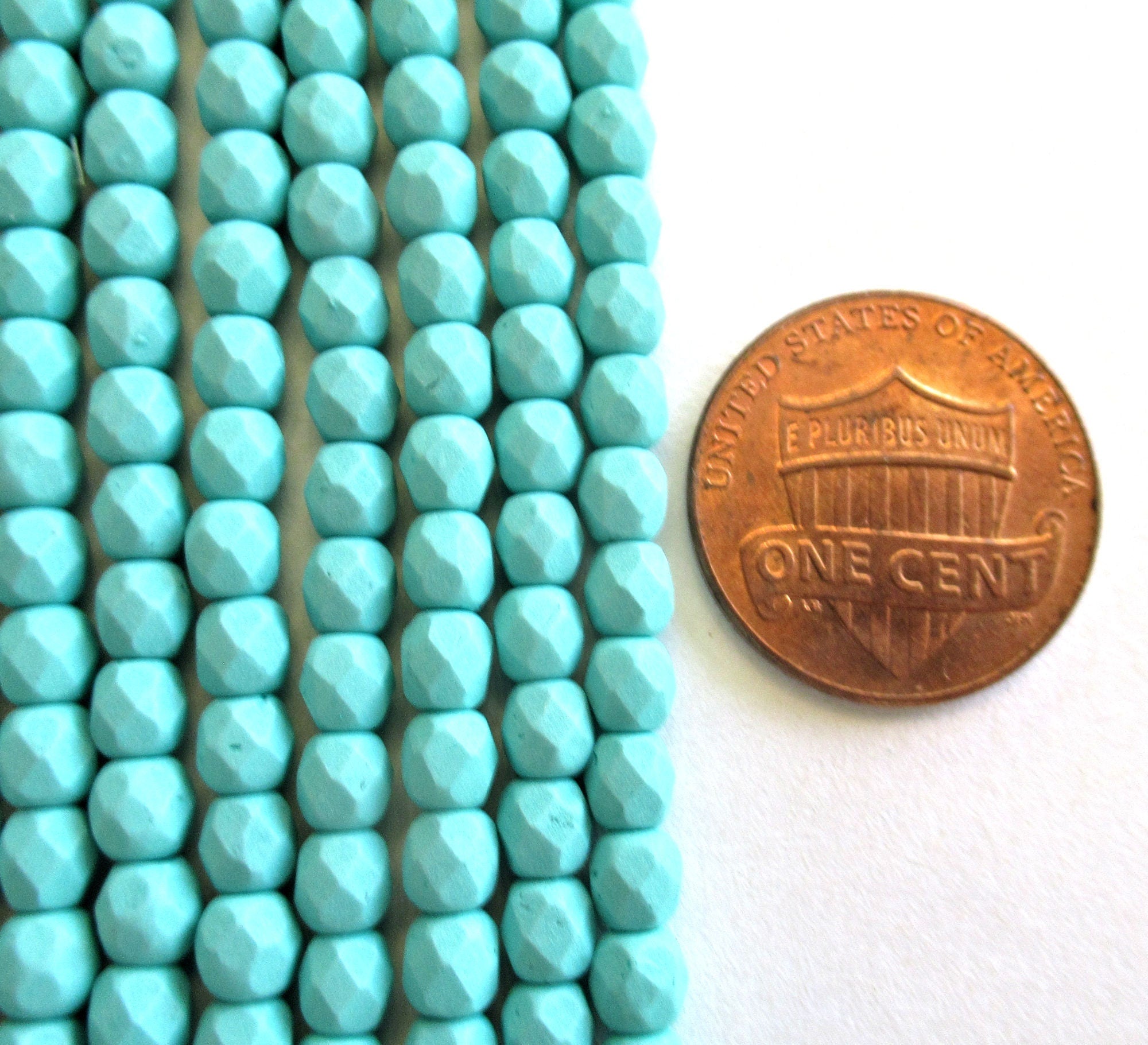 Fifty 4mm Czech glass beads - opaque matte saturated teal / turquoise blue green - fire polished faceted round beads - C0099