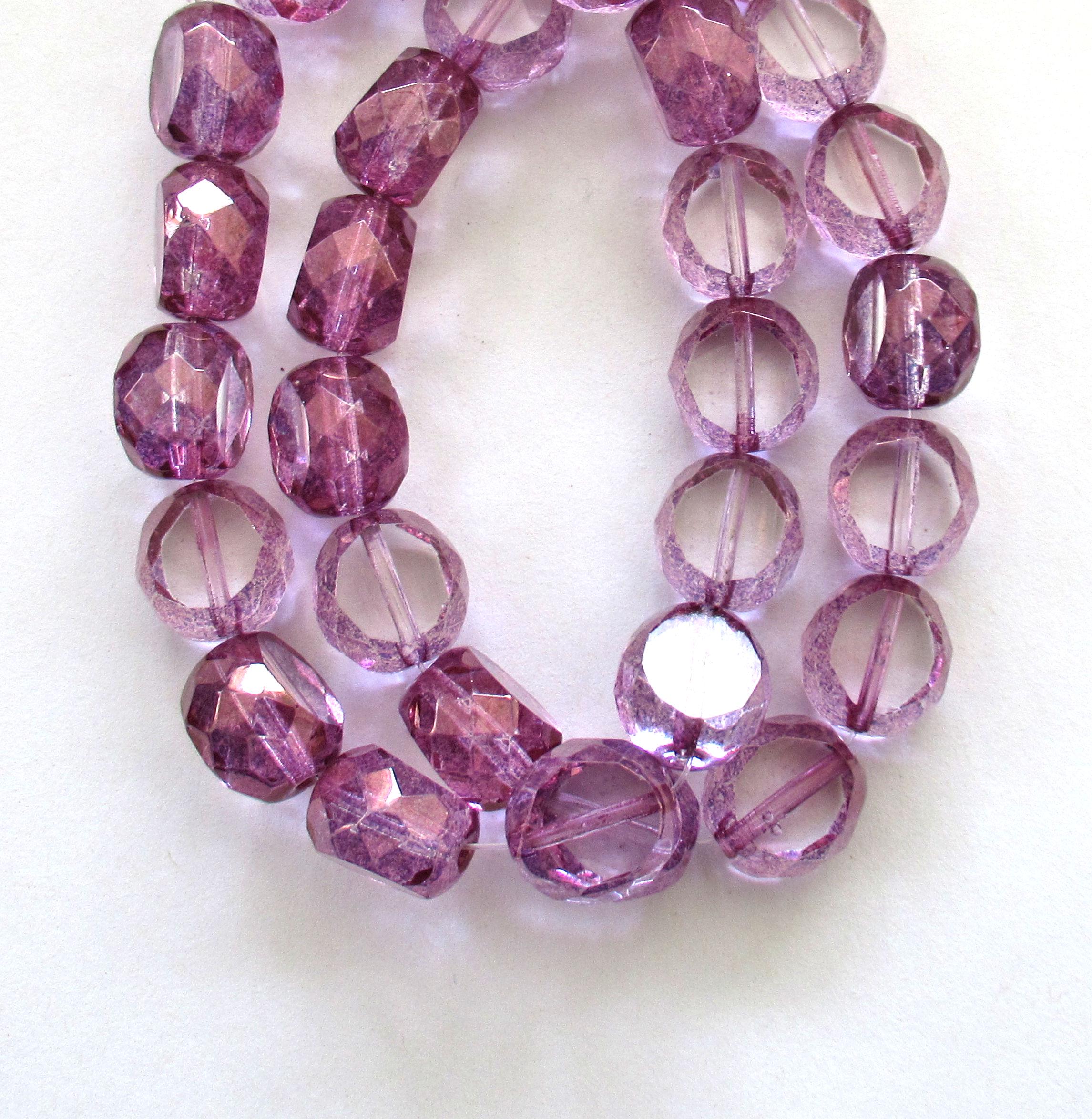 Five 12mm large Czech glass beads - purple & crystal window beads - table cut chunky statement or focal beads - dual faceted fire polished beads - 600531