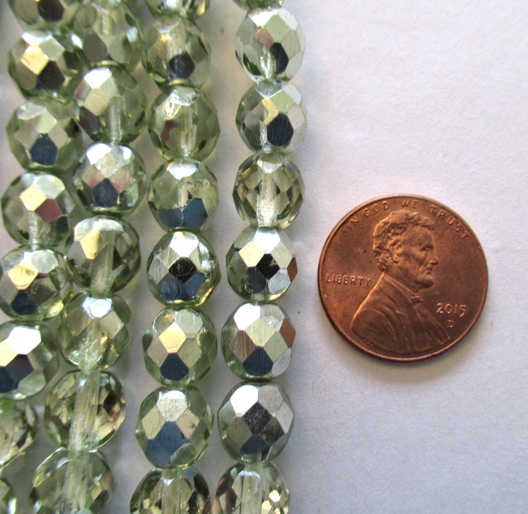 25 8mm Czech glass beads - metallic ice seafoam green - faceted, round, fire polished beads C0048