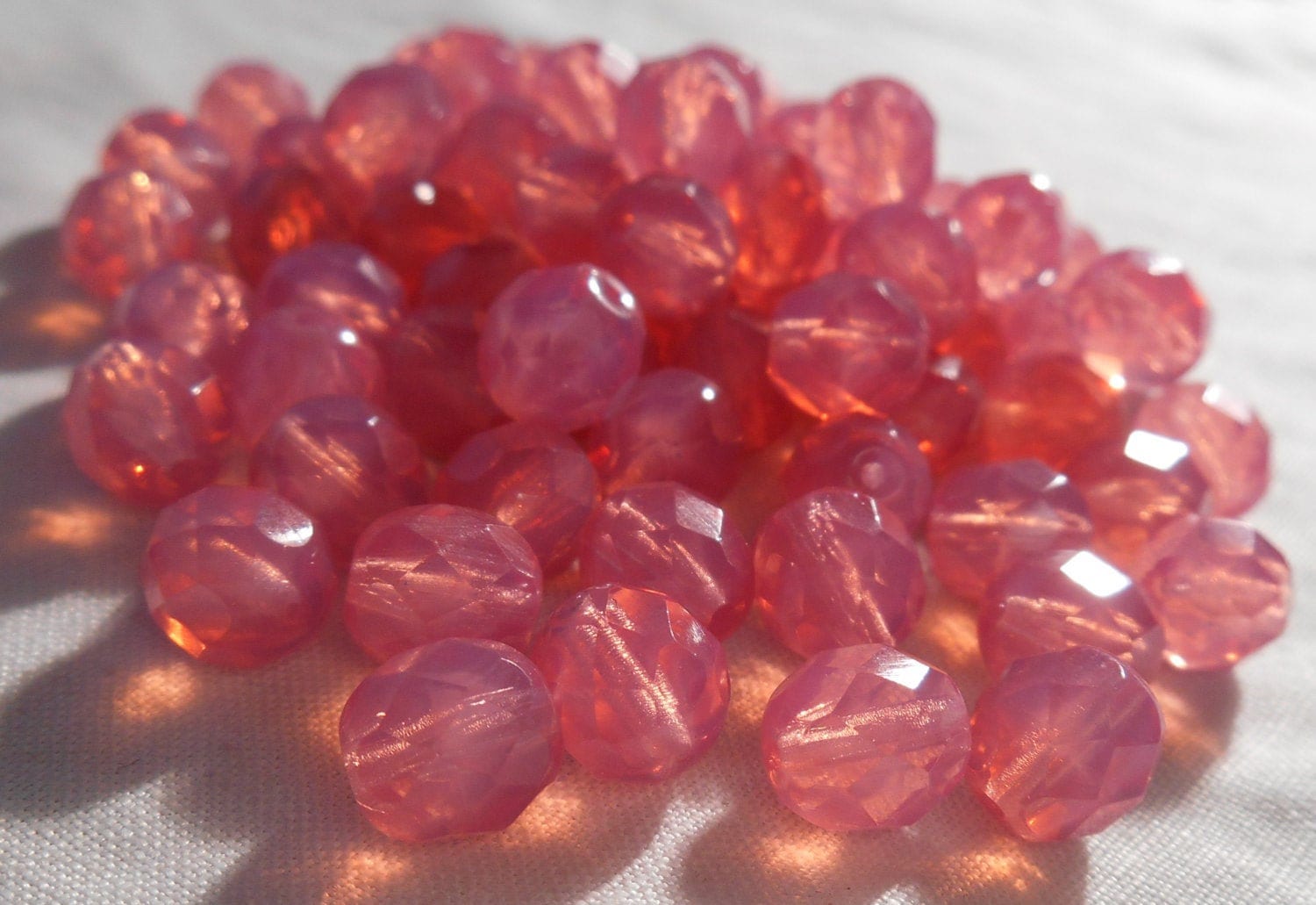 25 8mm Czech Rose Opal, Milky Pink round faceted fire polished glass beads C00125