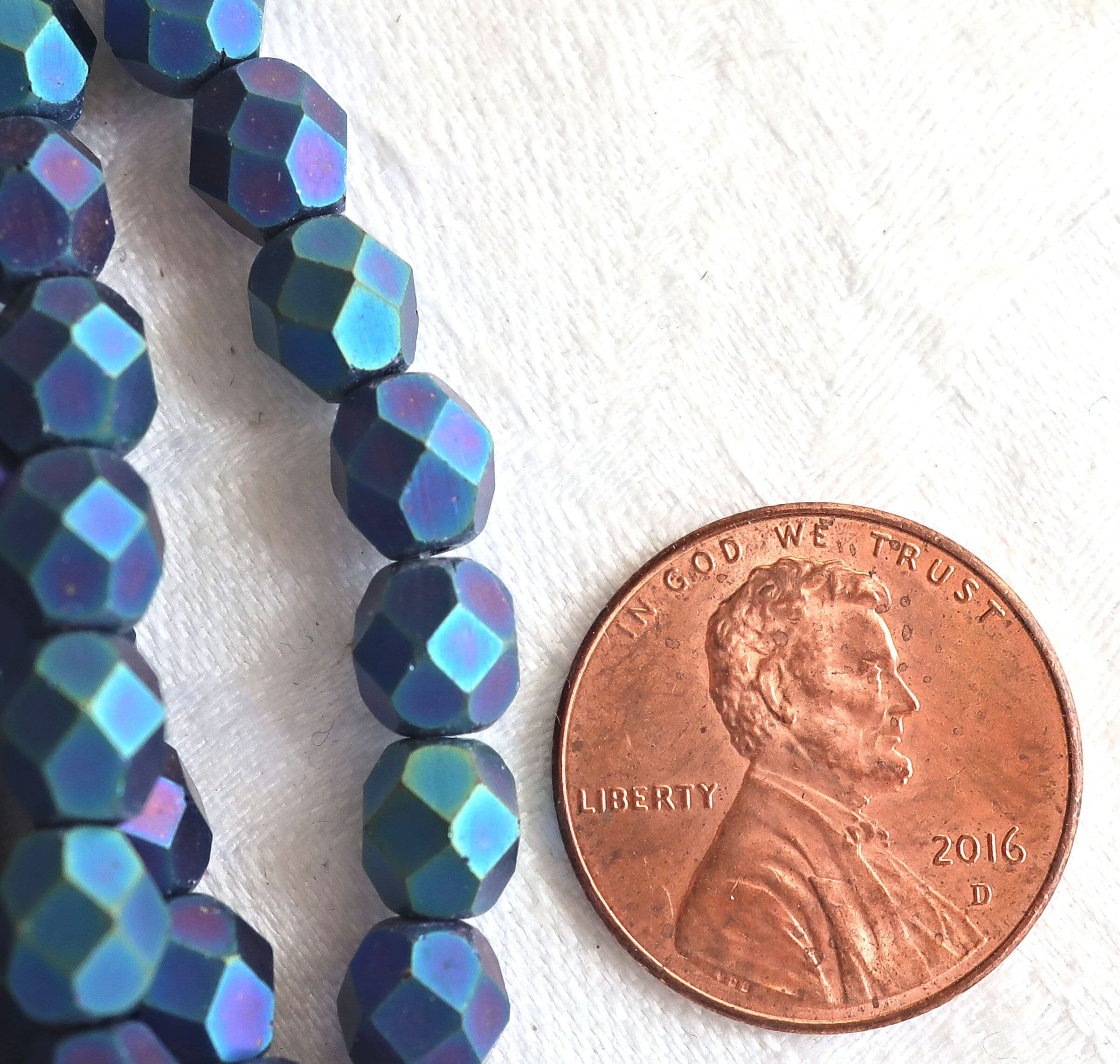 Lot of 25 6mm Matte Blue Iris Czech glass beads, fire polished, faceted round beads C1501