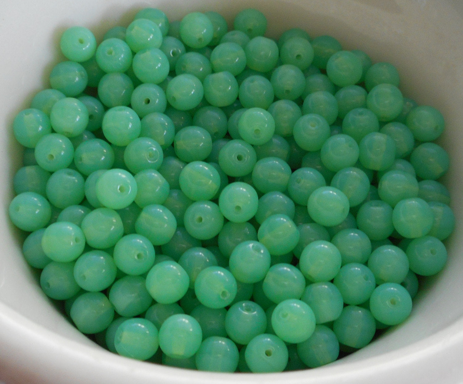 50 6mm Czech glass beads, Opaque Milky Green Jade Opal smooth round druk beads C0550