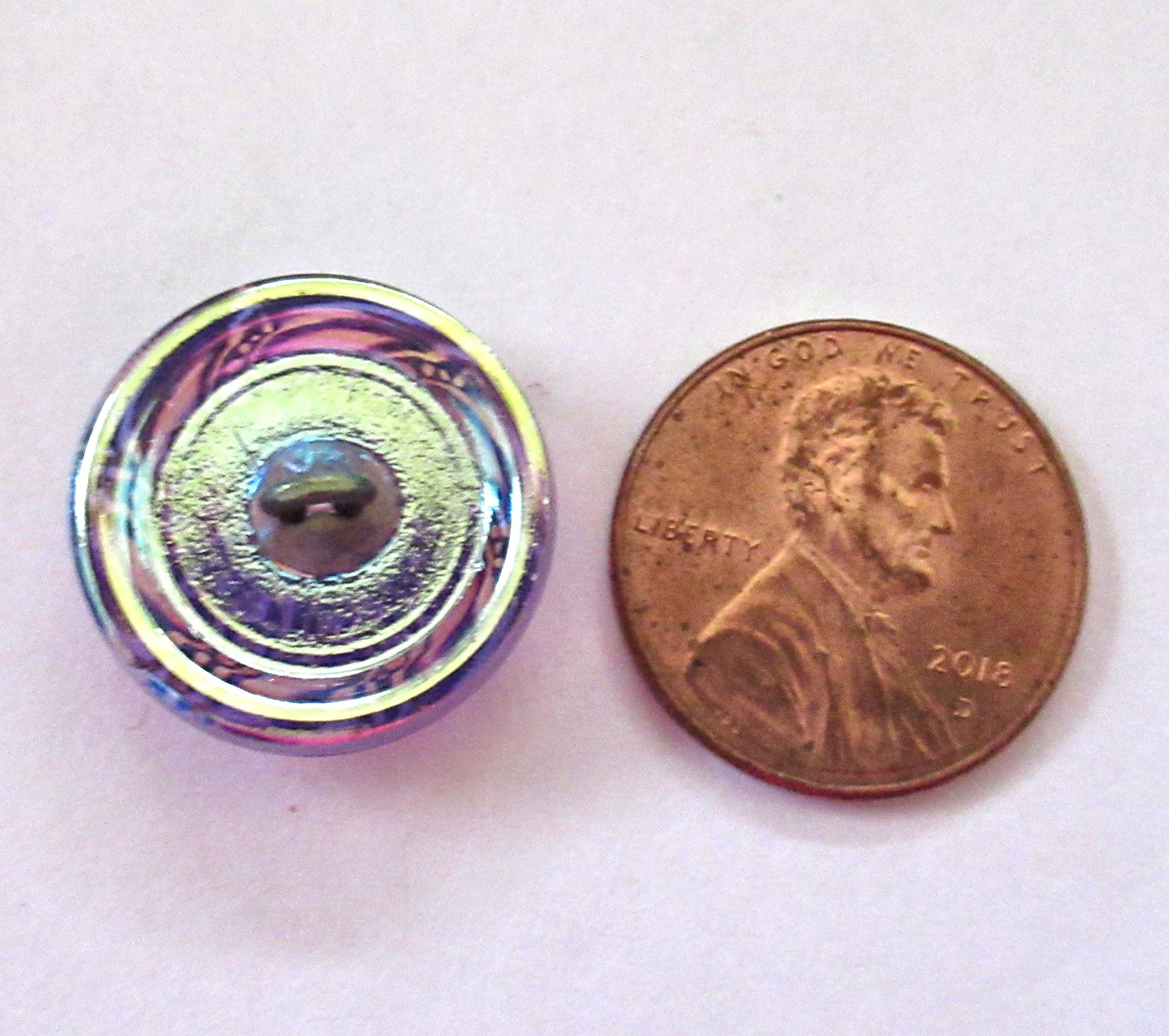 One 18mm Czech glass button - fancy purple pattern w/ rhinestone - decorative shank button 00052