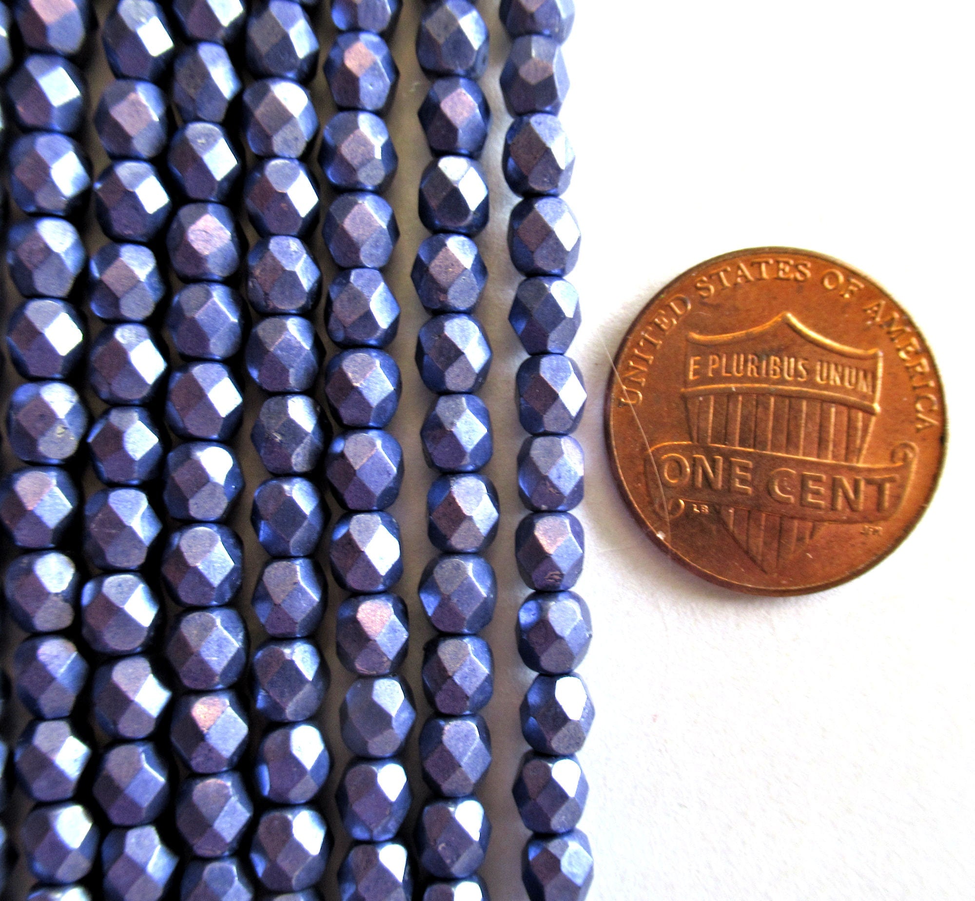 50 4mm Czech glass beads - metallic purple or saturated ultra violet beads - faceted fire polished beads - C0055