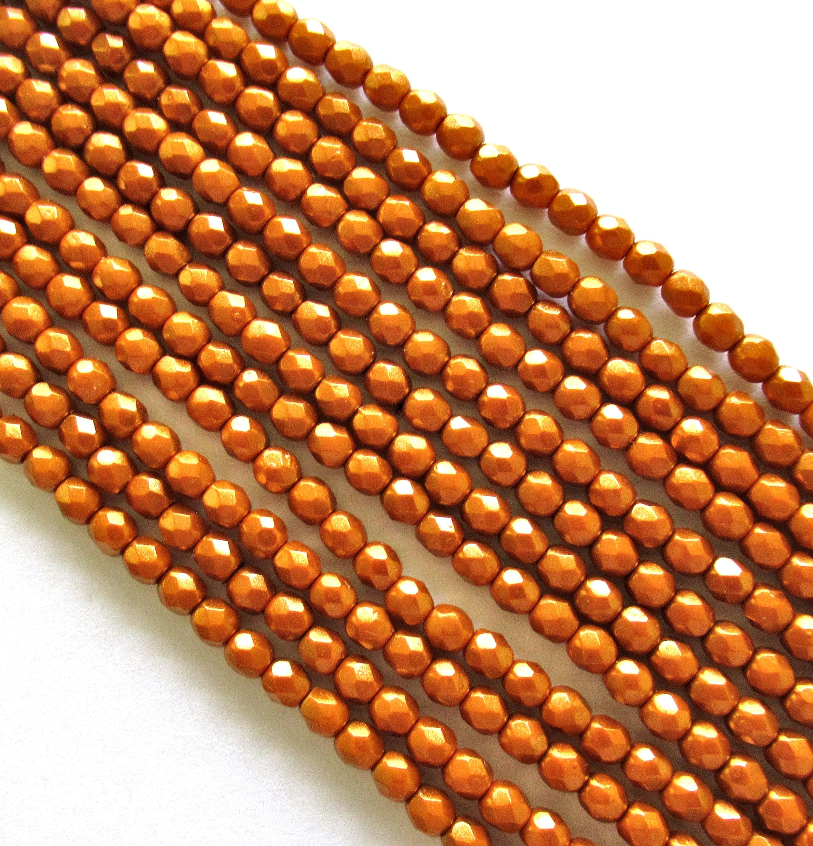 50 4mm Czech glass beads - Halo Ethereal Sandalwood beads - faceted fire polished round - opaque burnt orange beads - C0048