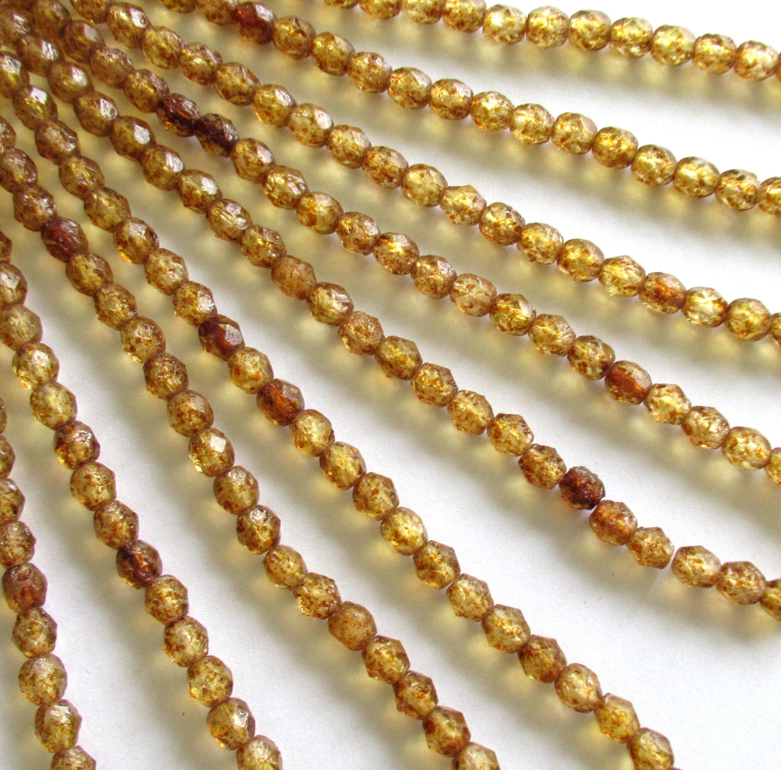 25 6mm Czech glass beads - Crystal Stone Picasso beads - transparent brown beads - fire polished faceted round beads - C0096