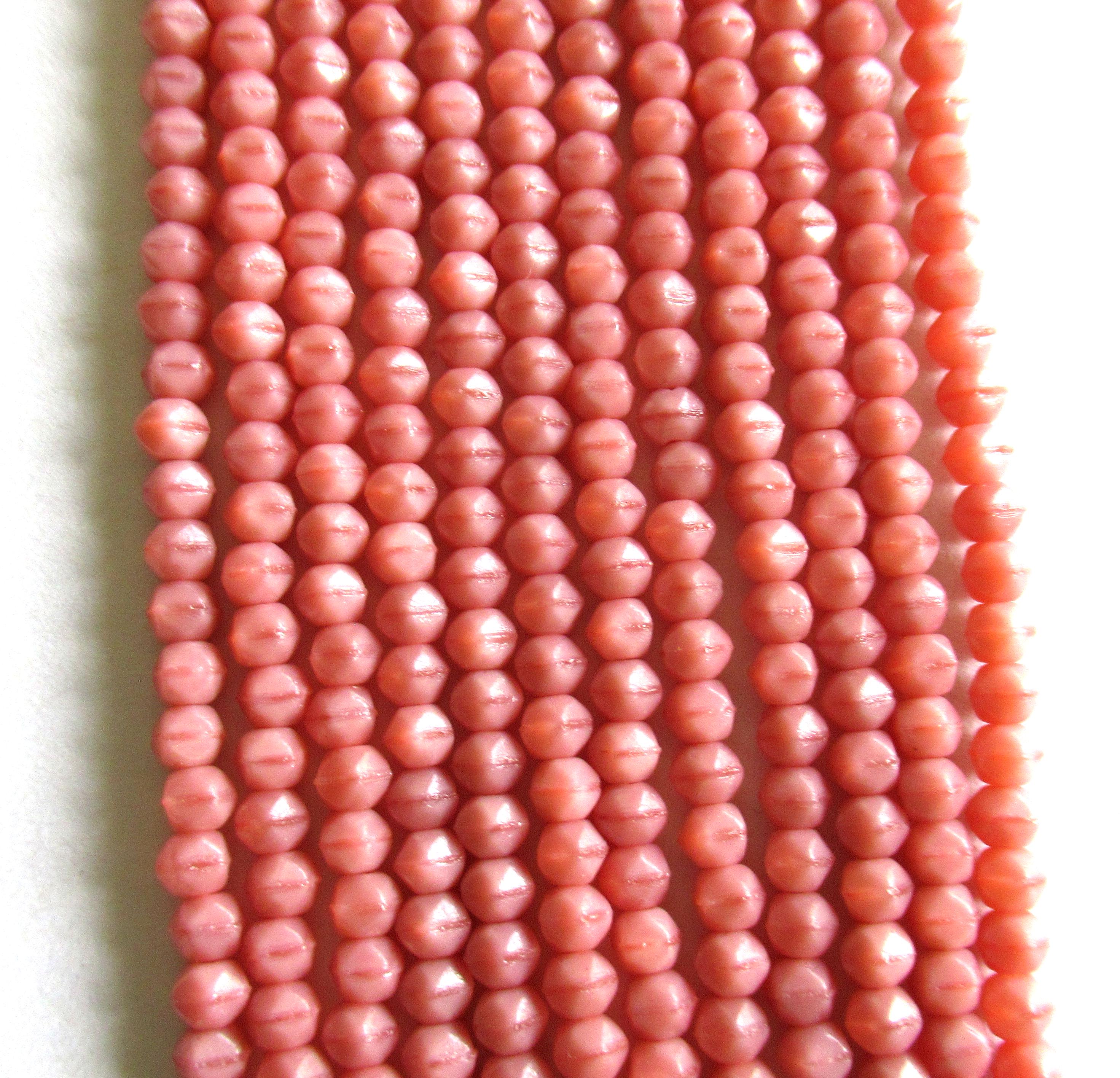 100 3mm English cut Czech glass beads - opaque Coral Pink beads- pressed glass spacer beads - C0046