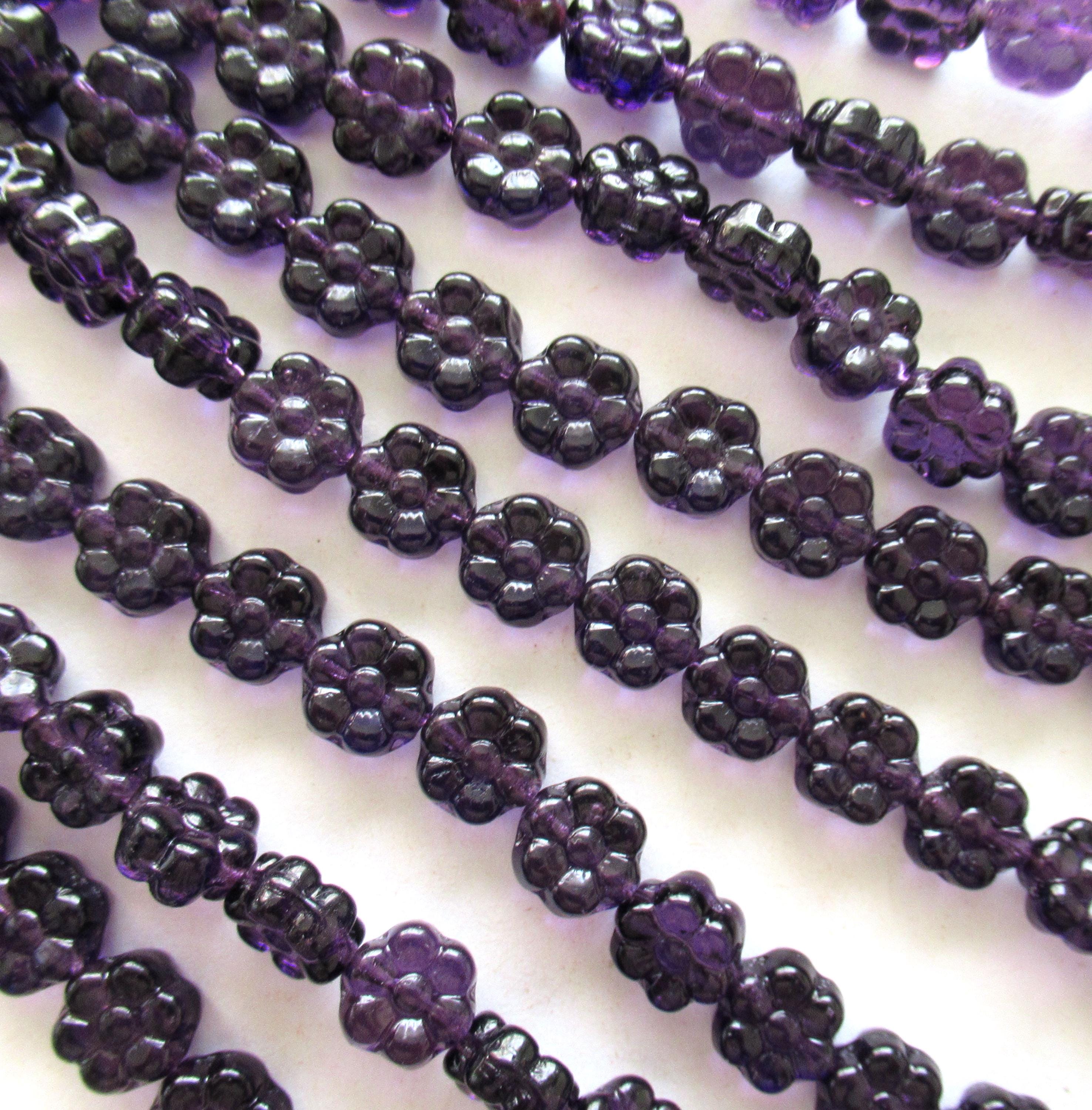 25 8mm Czech glass flower beads - amethyst tanzanite purple - pressed glass floral beads - C0073