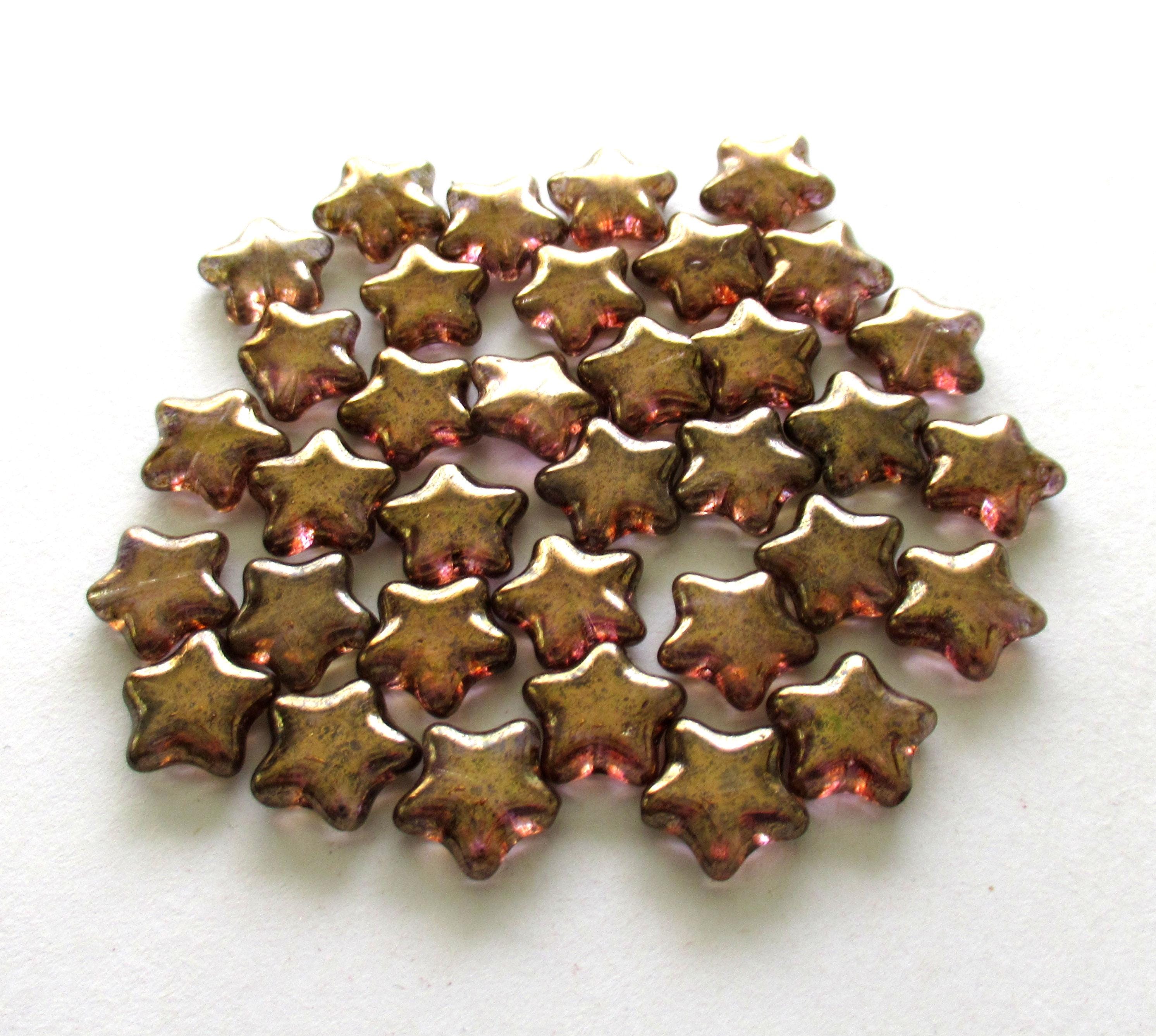 15 Czech glass star beads - 12mm - iridescent lumi brown pressed glass beads - C0055