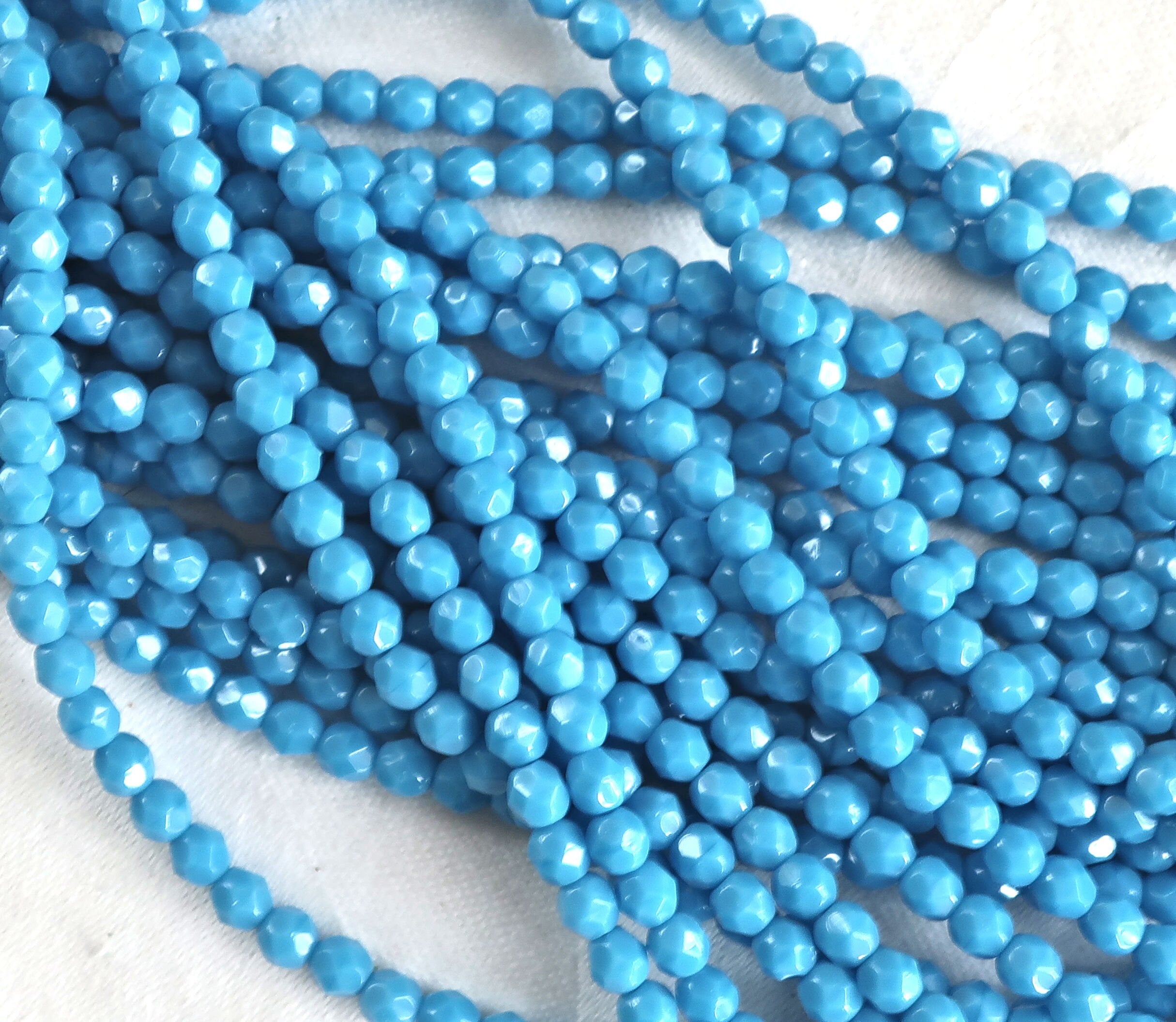 50 4mm Czech glass beads - opaque turquoise blue - fire polished, faceted round beads - C0055