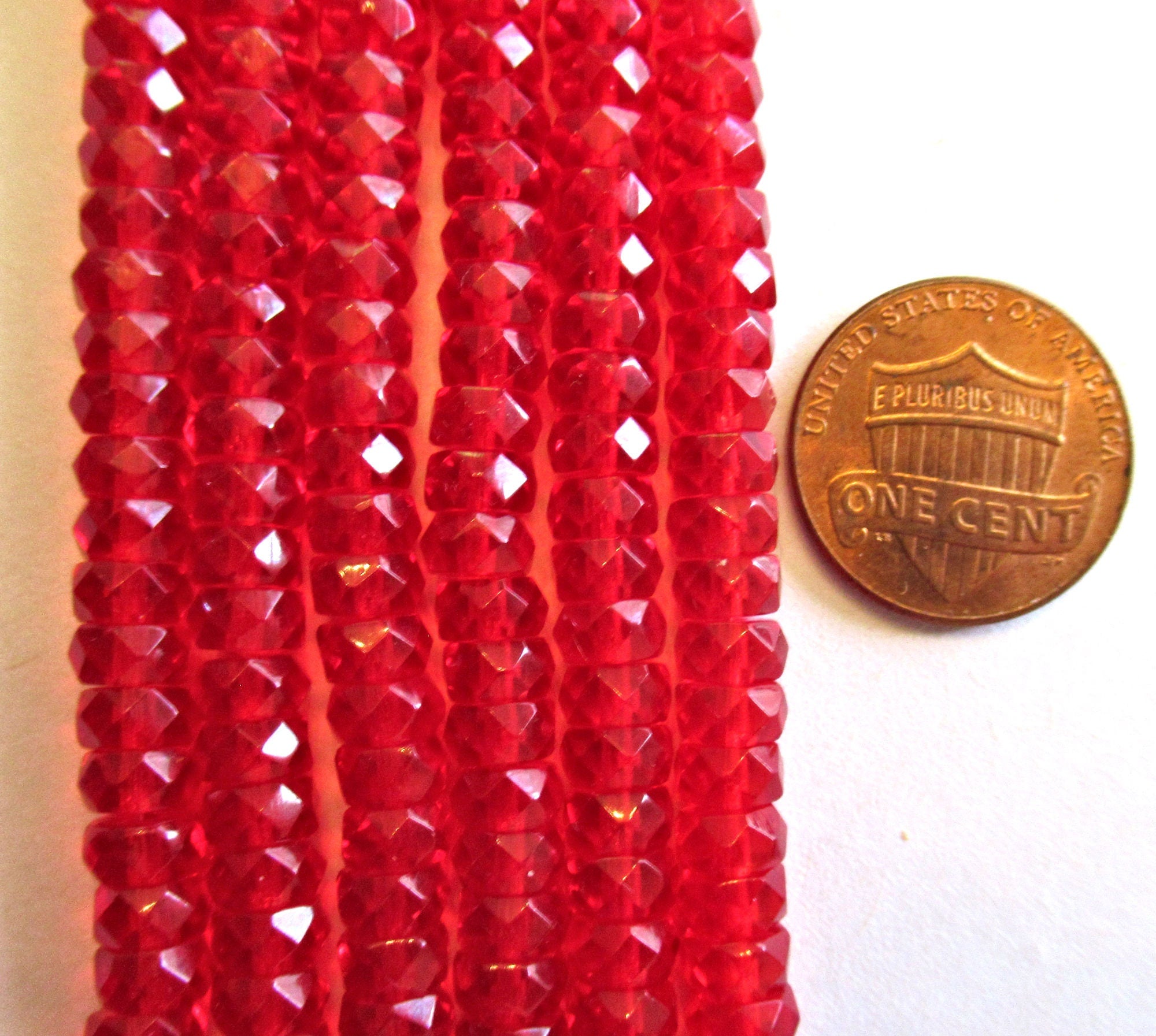 50 6 x 3mm Czech glass faceted rondelle beads - transparent bright siam red spacers or rondelles C0048