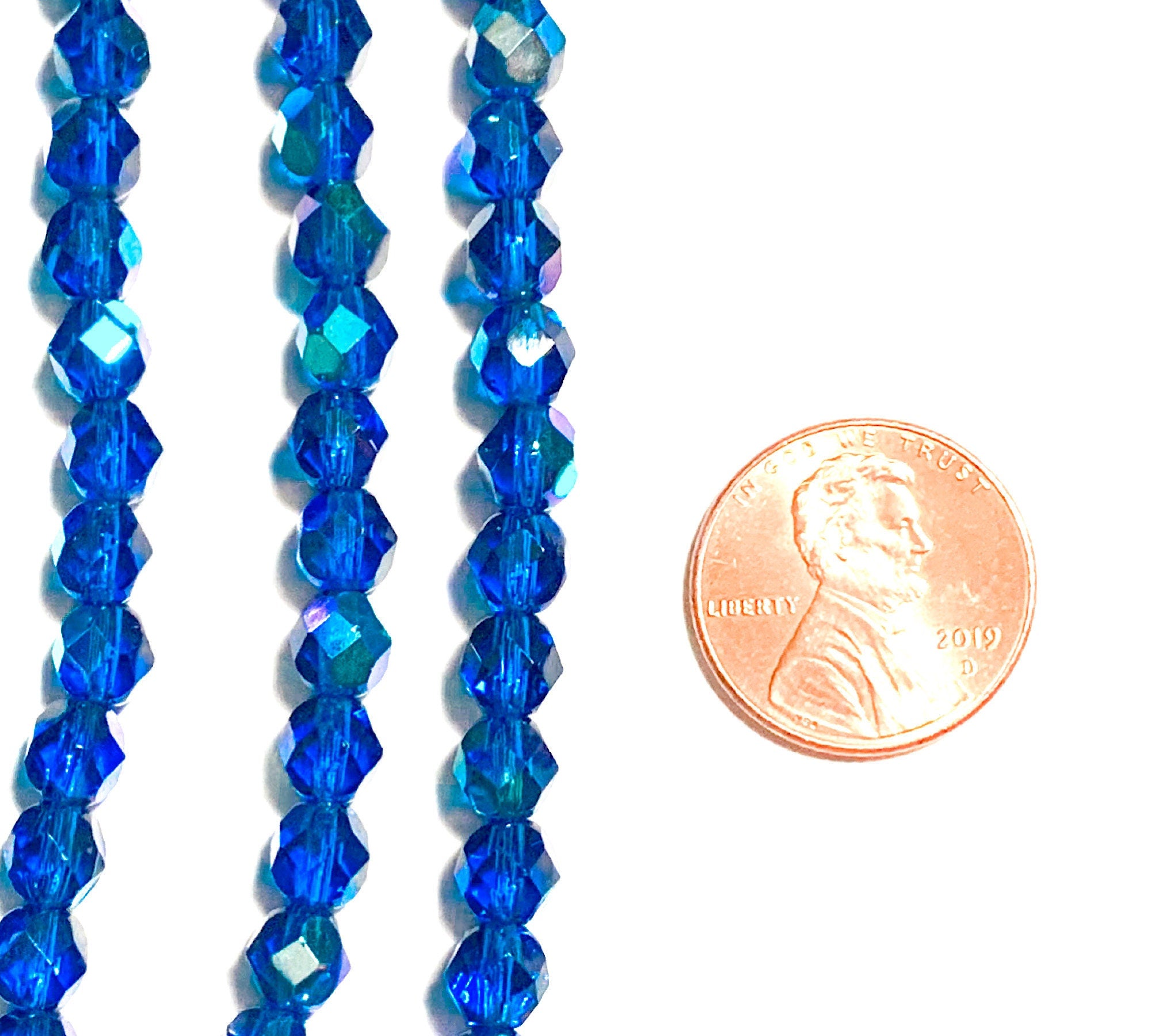 25 faceted round Czech glass beads - 6mm fire polished Capri blue AB beads - C0054