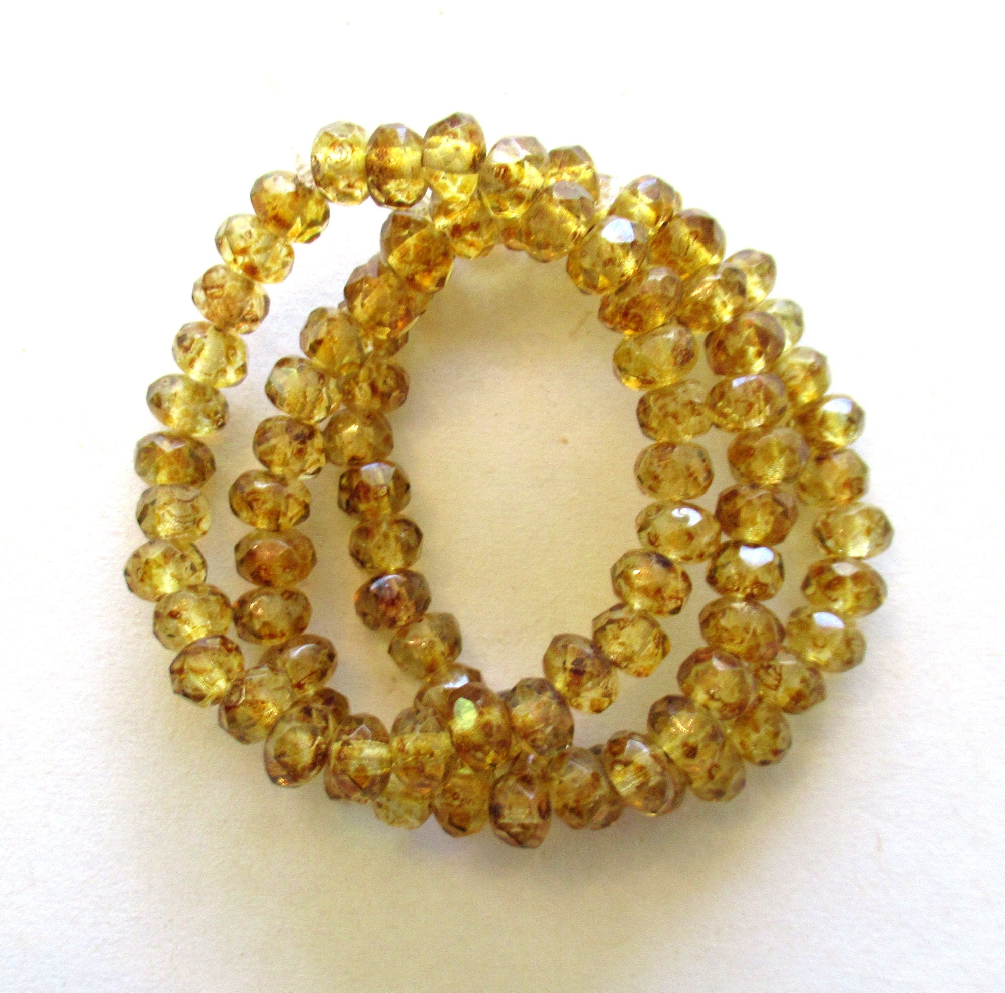 30 small puffy rondelle beads - crystal clear with a full picasso coat - 3mm x 5mm faceted Czech glass rondelles 00531