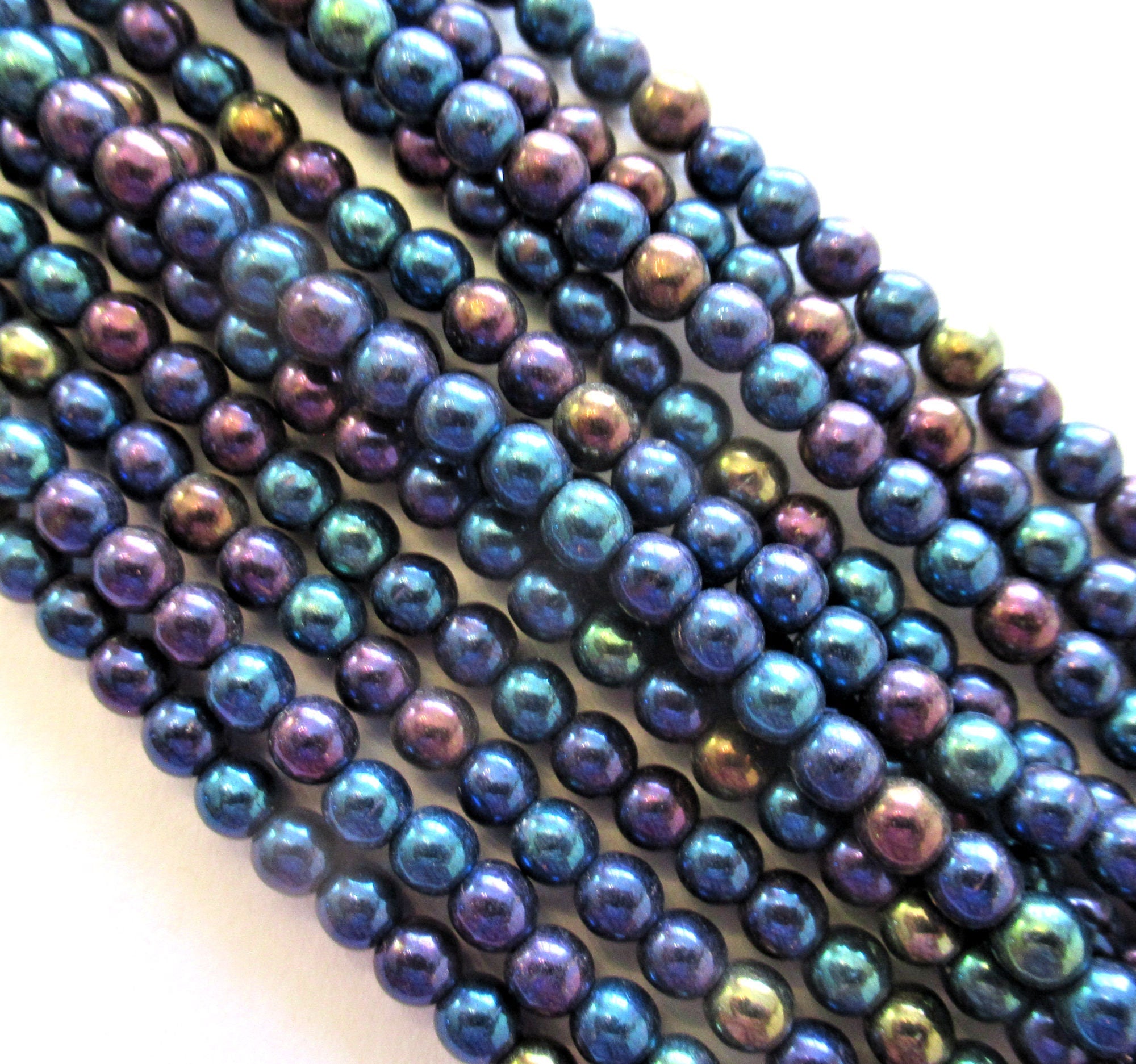 100 4mm Czech glass druks - blue iris smooth round druk beads - C0035