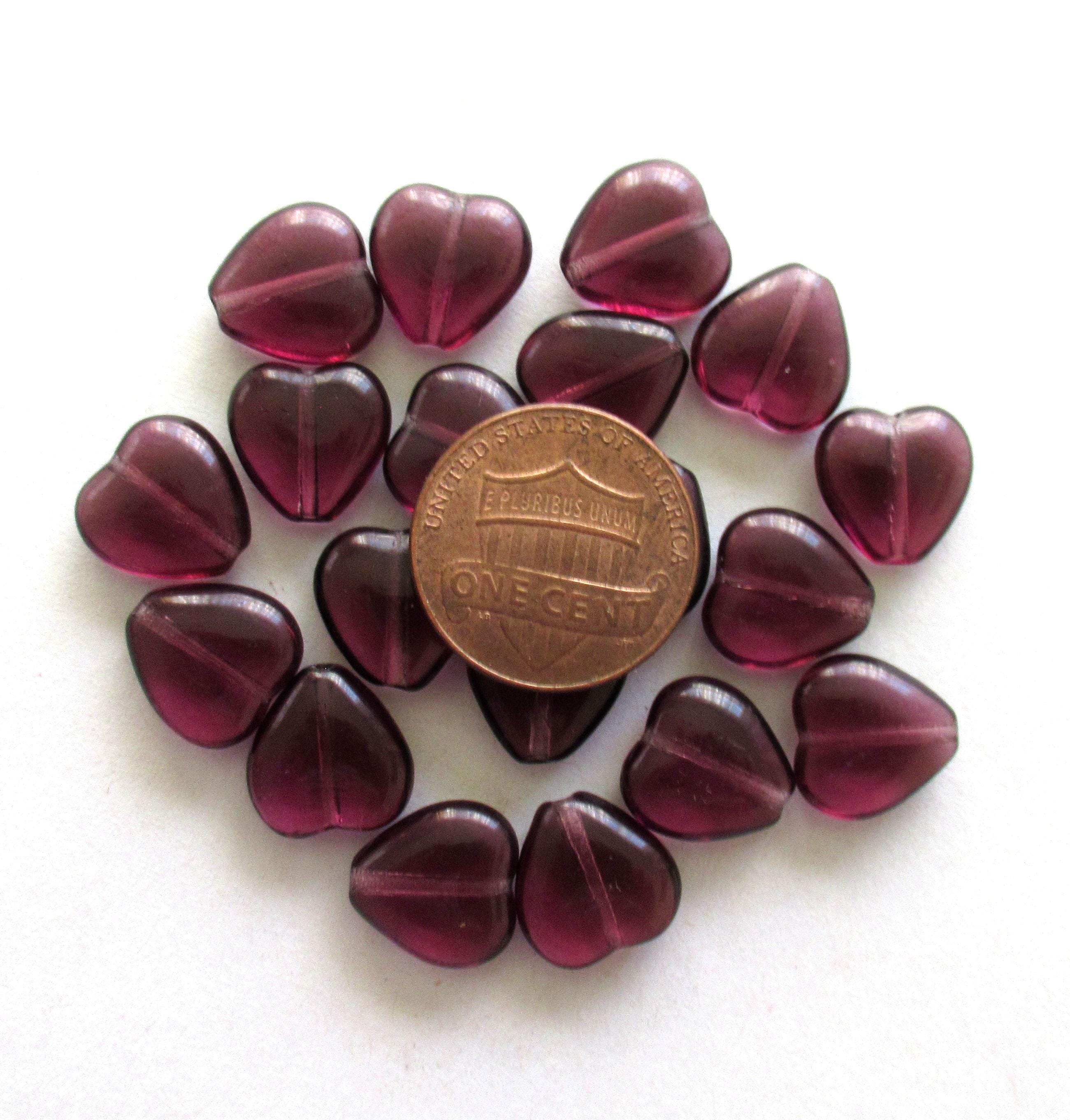 15 Czech glass heart beads - 12 x 11mm - amethyst or purple heart shaped beads - C0056