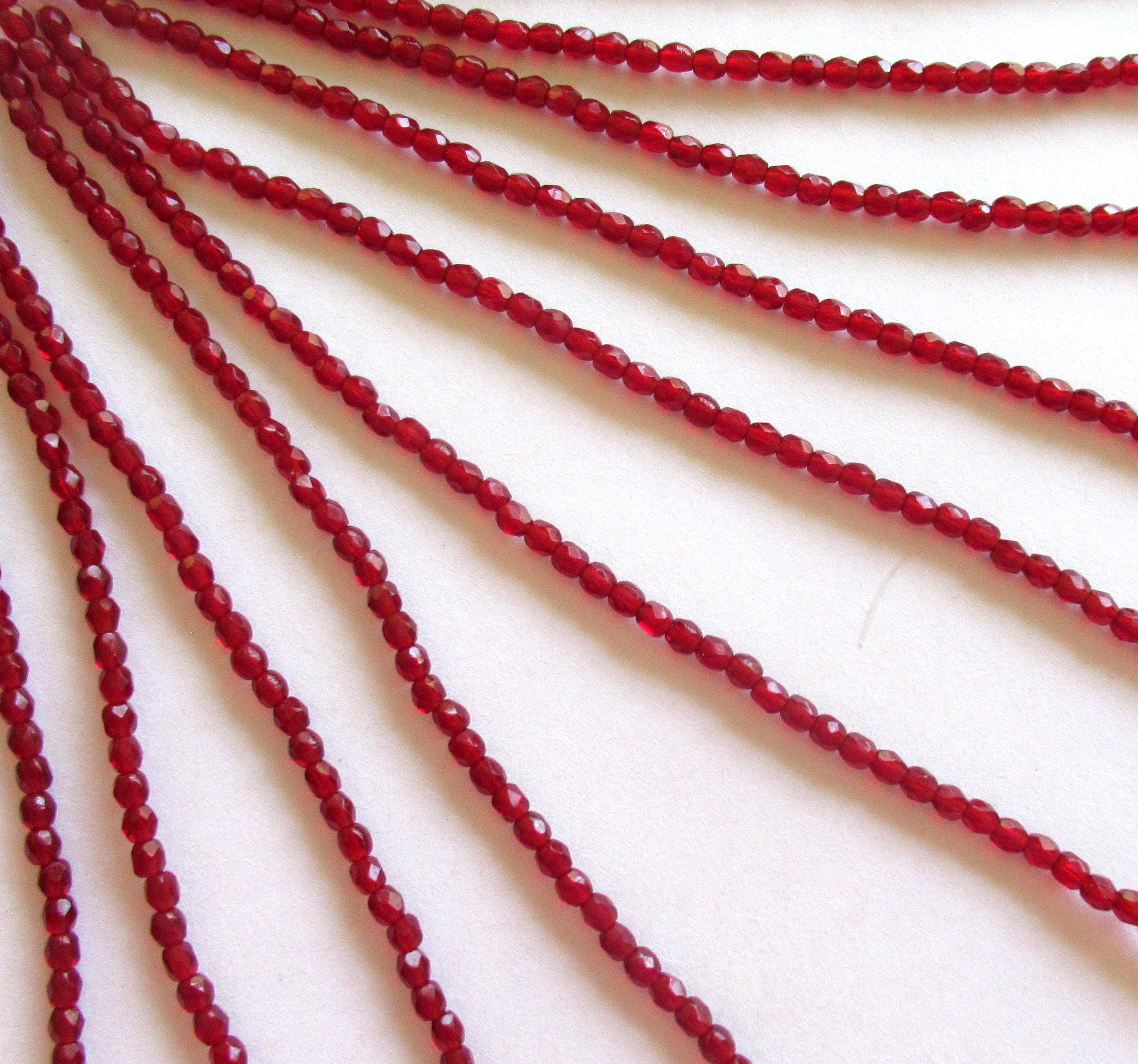 50 3mm Czech glass spacer beads - garnet red - ,fire polished, faceted round beads - C7450