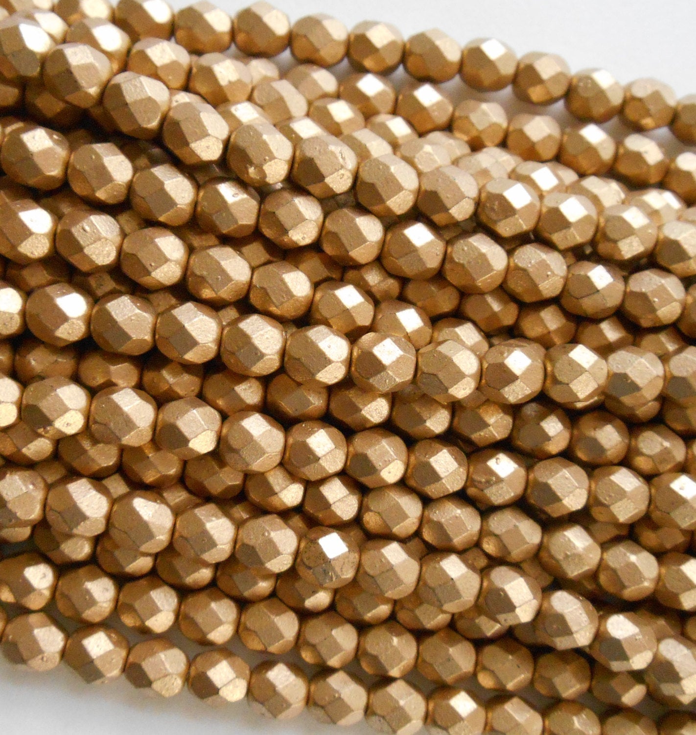 25 6mm Matte Metallic Flax Gold Czech glass beads, golden fire polished, faceted round beads, C7425