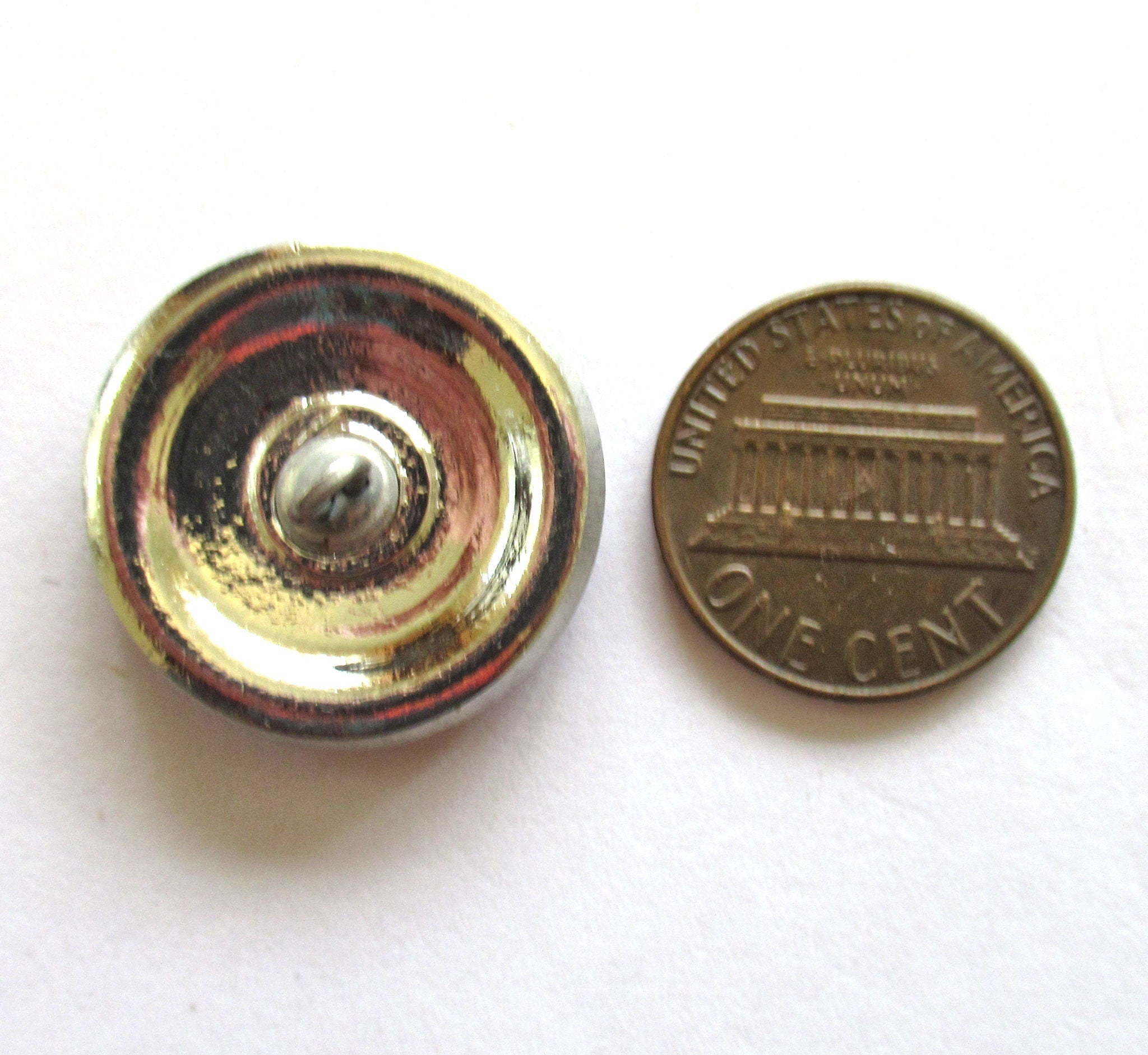 One 22mm Czech glass peacock button - translucent blue, pink, purple and gold button - decorative shank buttons - C00513