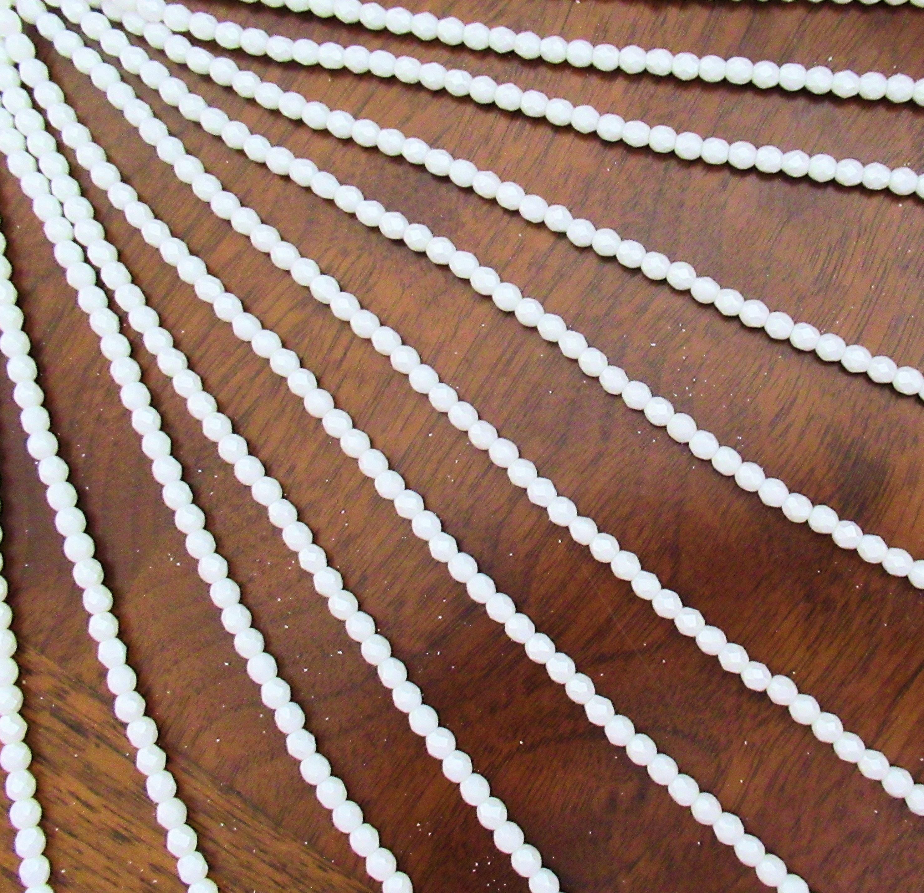 Lot of 50 4mm Czech glass beads - Metal Luster Alabaster White - fire polished faceted round beads - C0084